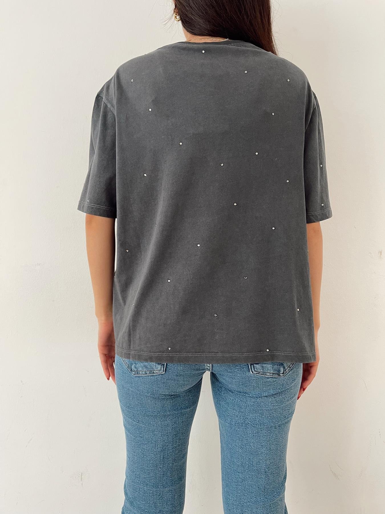 Taş Baskılı Tişört ANTRASİT