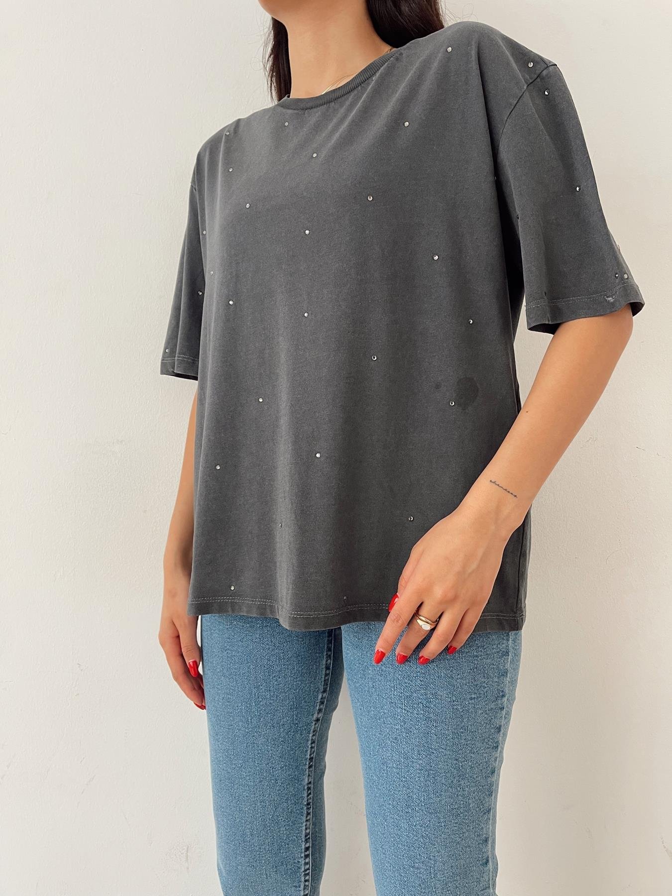 Taş Baskılı Tişört ANTRASİT