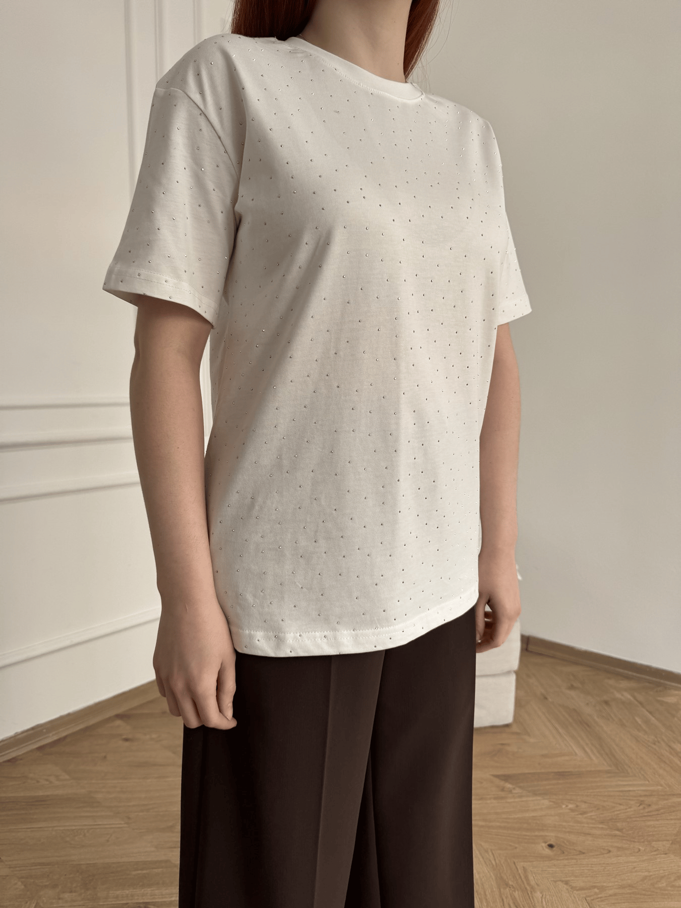 Taş Baskılı Tshirt Ekru