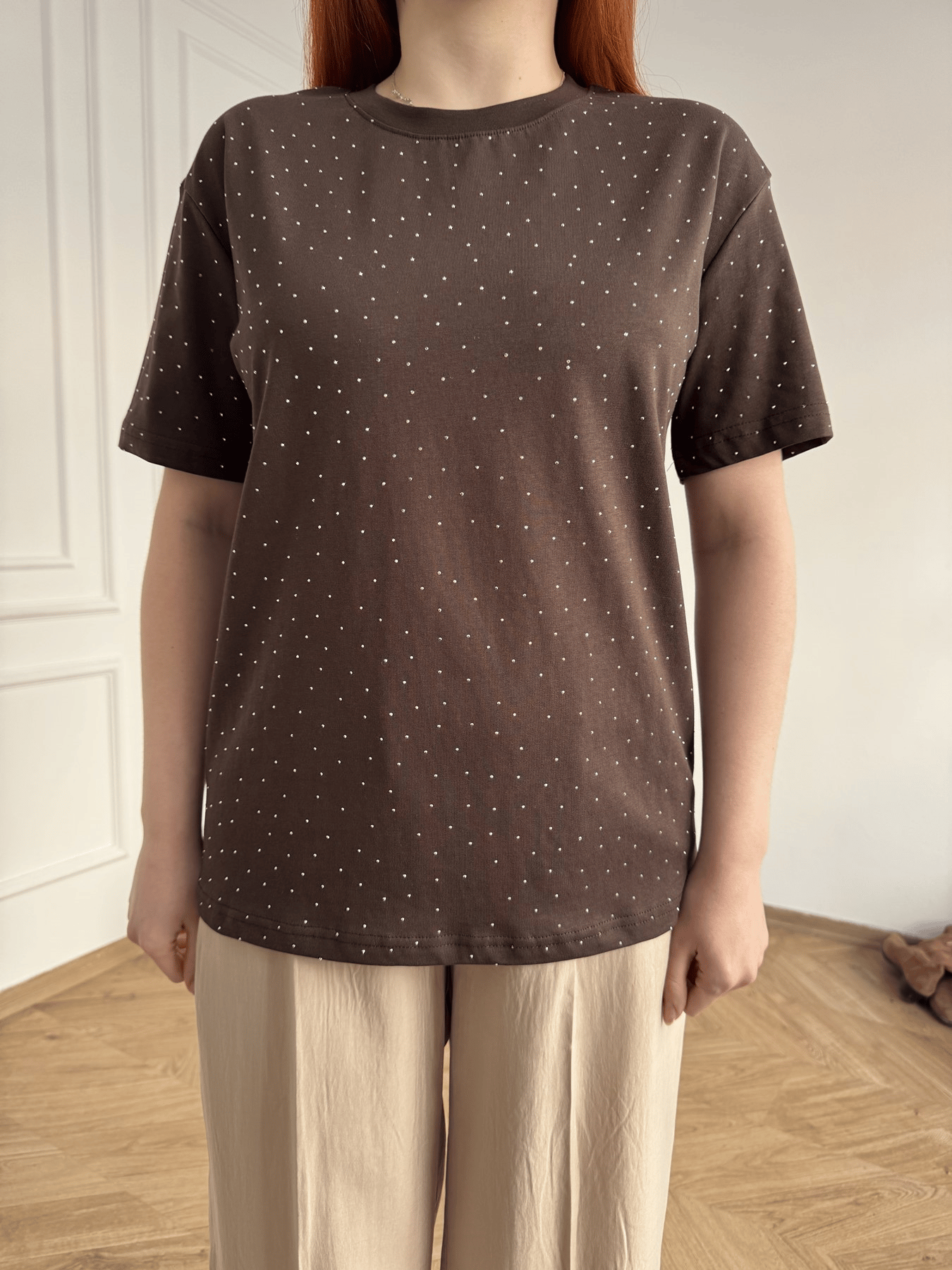Taş Baskılı Tshirt Kahve