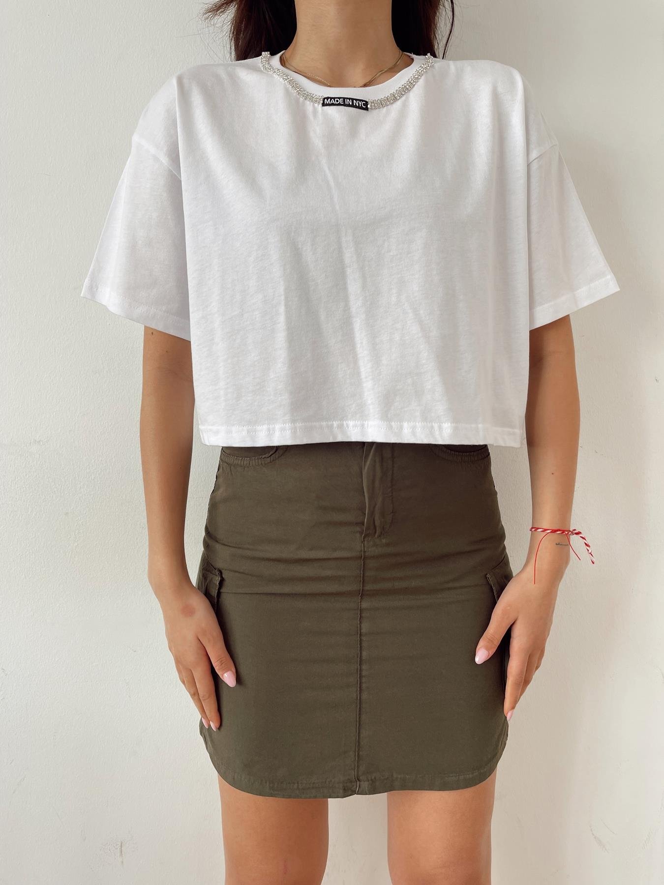 Taş Detaylı Tişört BEYAZ