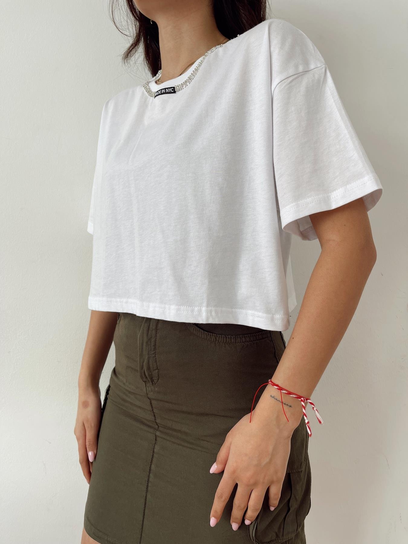 Taş Detaylı Tişört BEYAZ