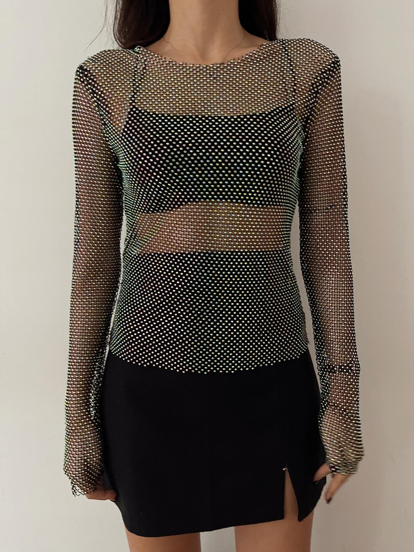 Taş Detaylı Uzun Kollu Bluz SİYAH