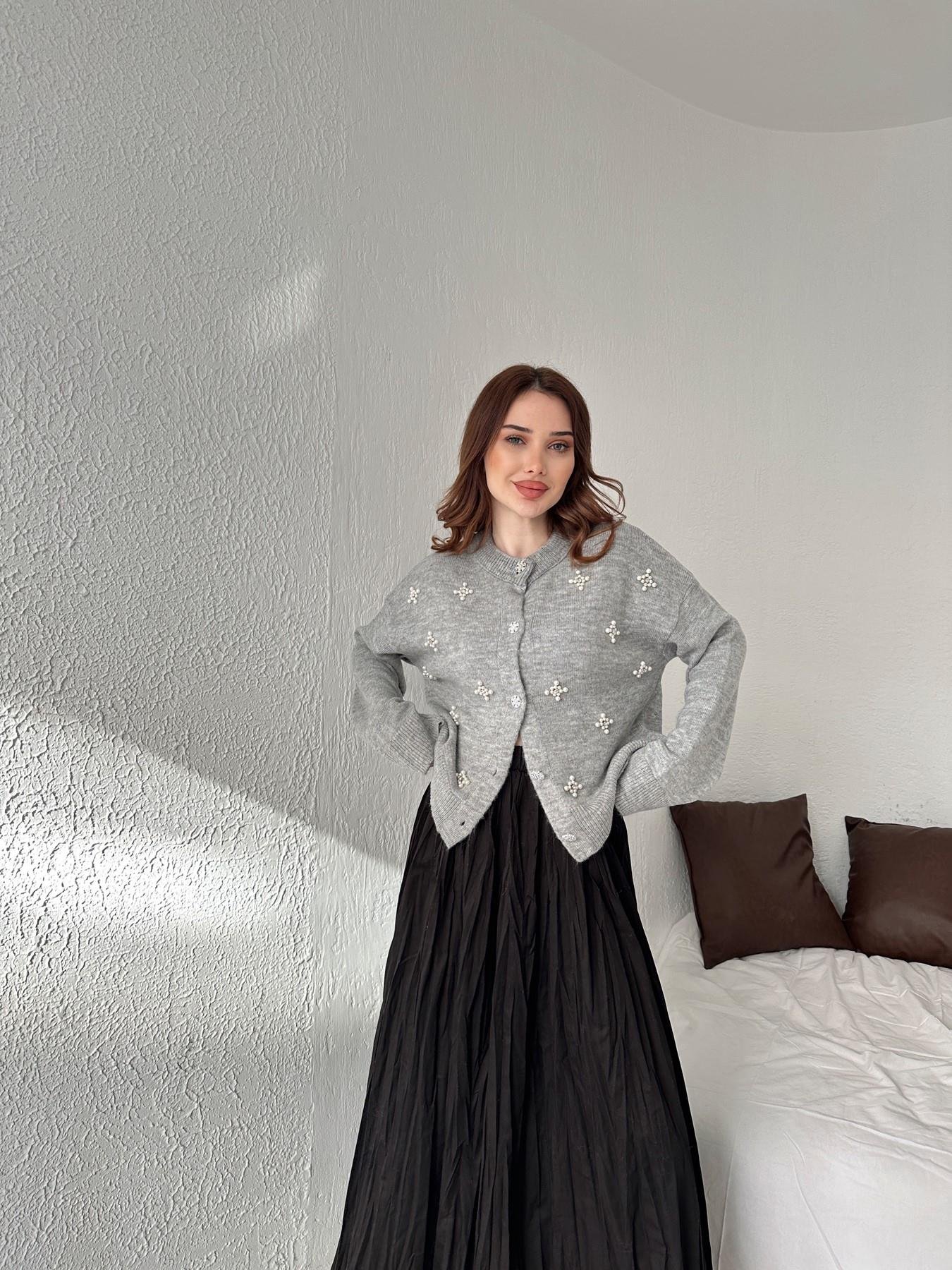 Taş İşlemeli Hırka GRİ