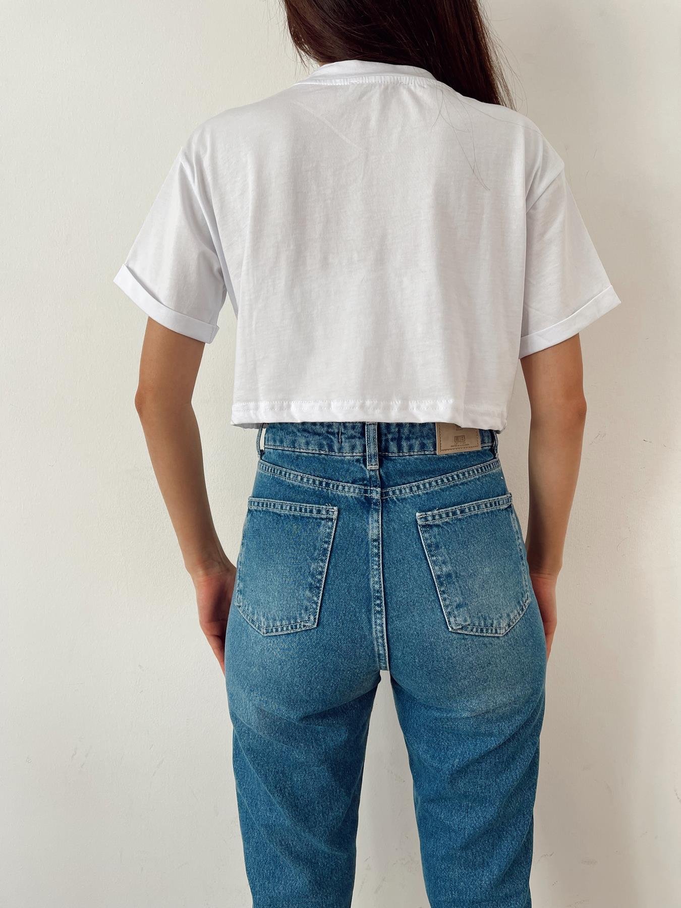 Taşlı Crop Tişört BEYAZ