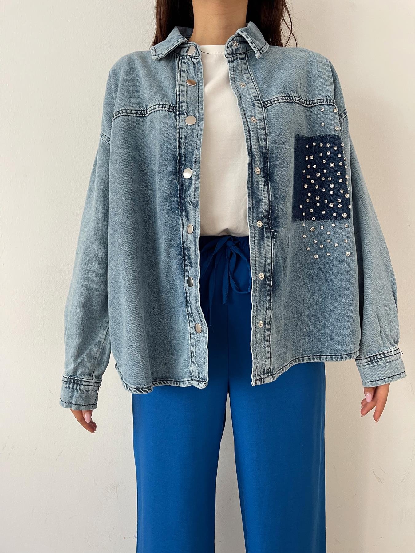 Taşlı Jean Ceket MAVİ
