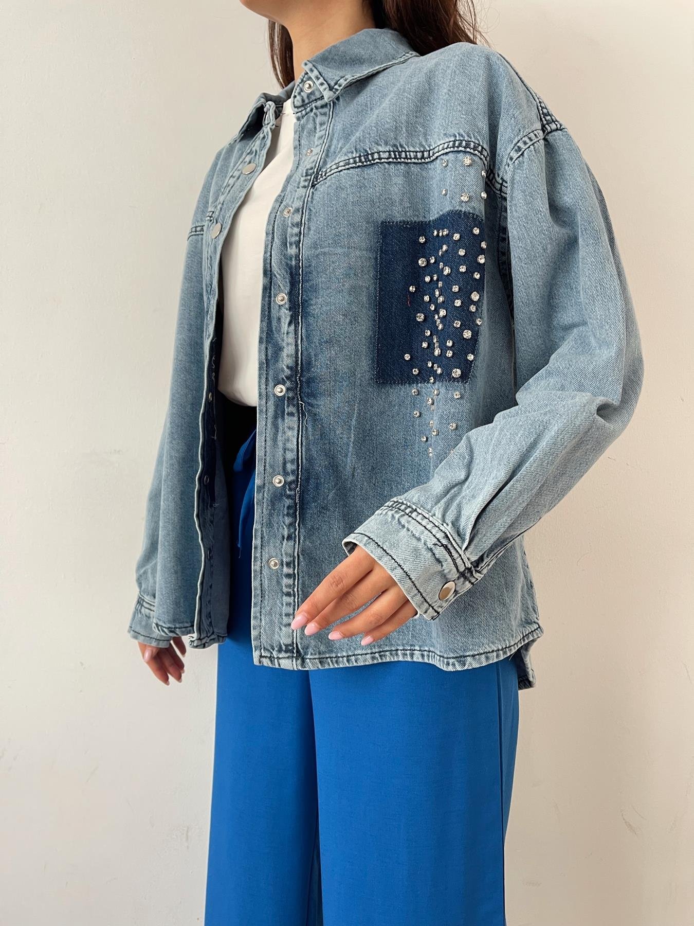 Taşlı Jean Ceket MAVİ
