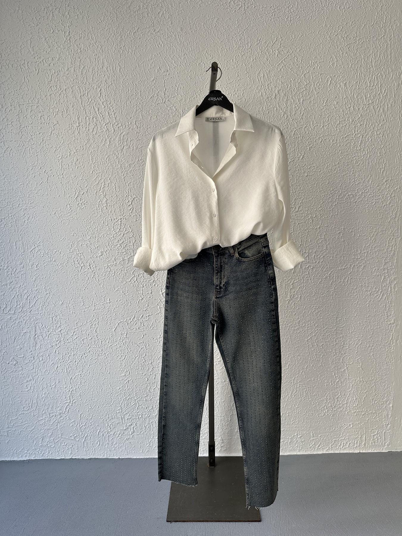 Taşlı Kot Pantolon 28 koyu mavi