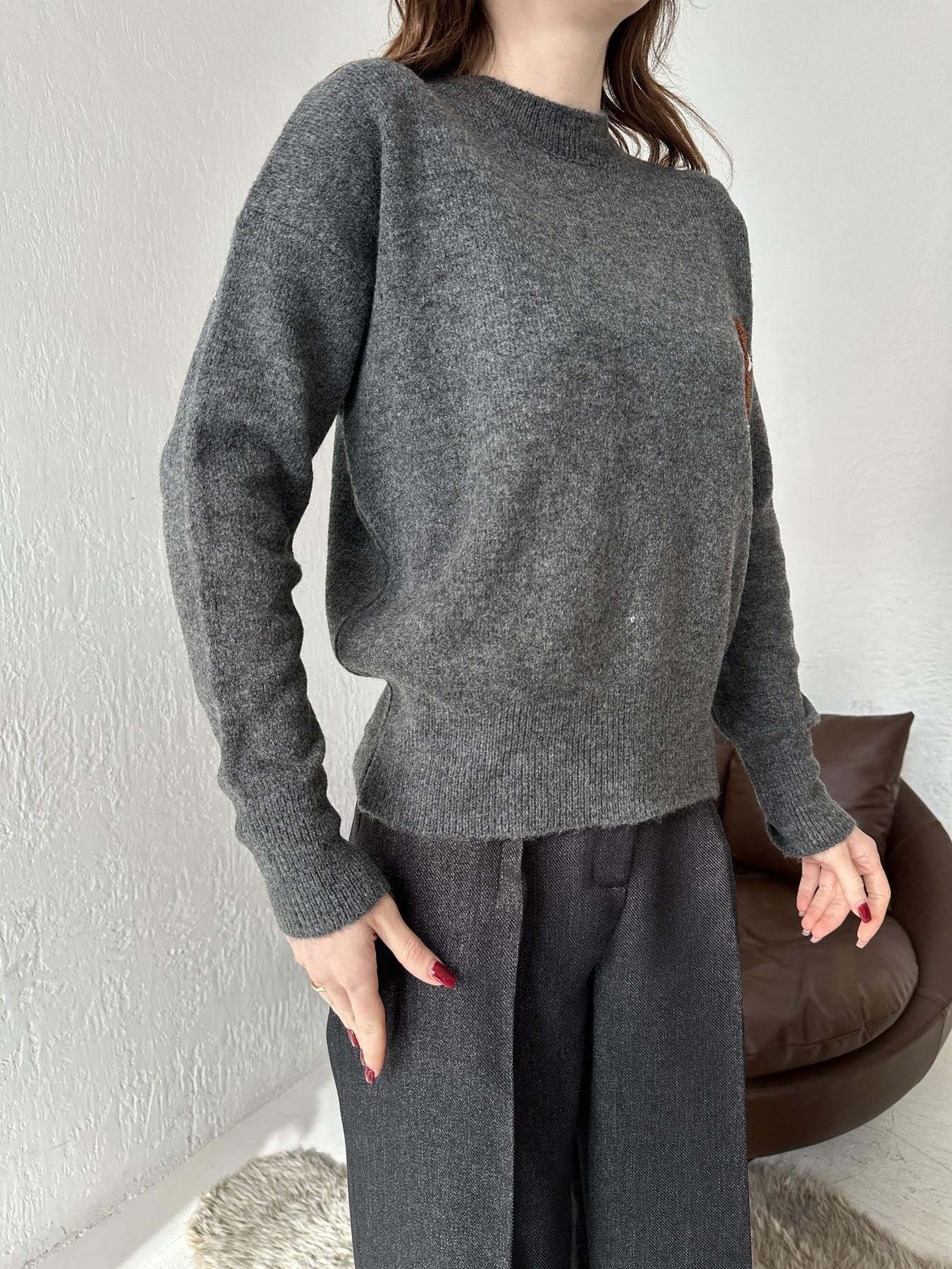 Teddy Nakışlı Kazak ANTRASİT