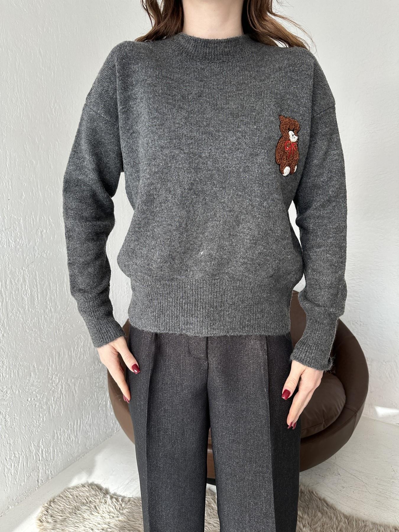 Teddy Nakışlı Kazak ANTRASİT