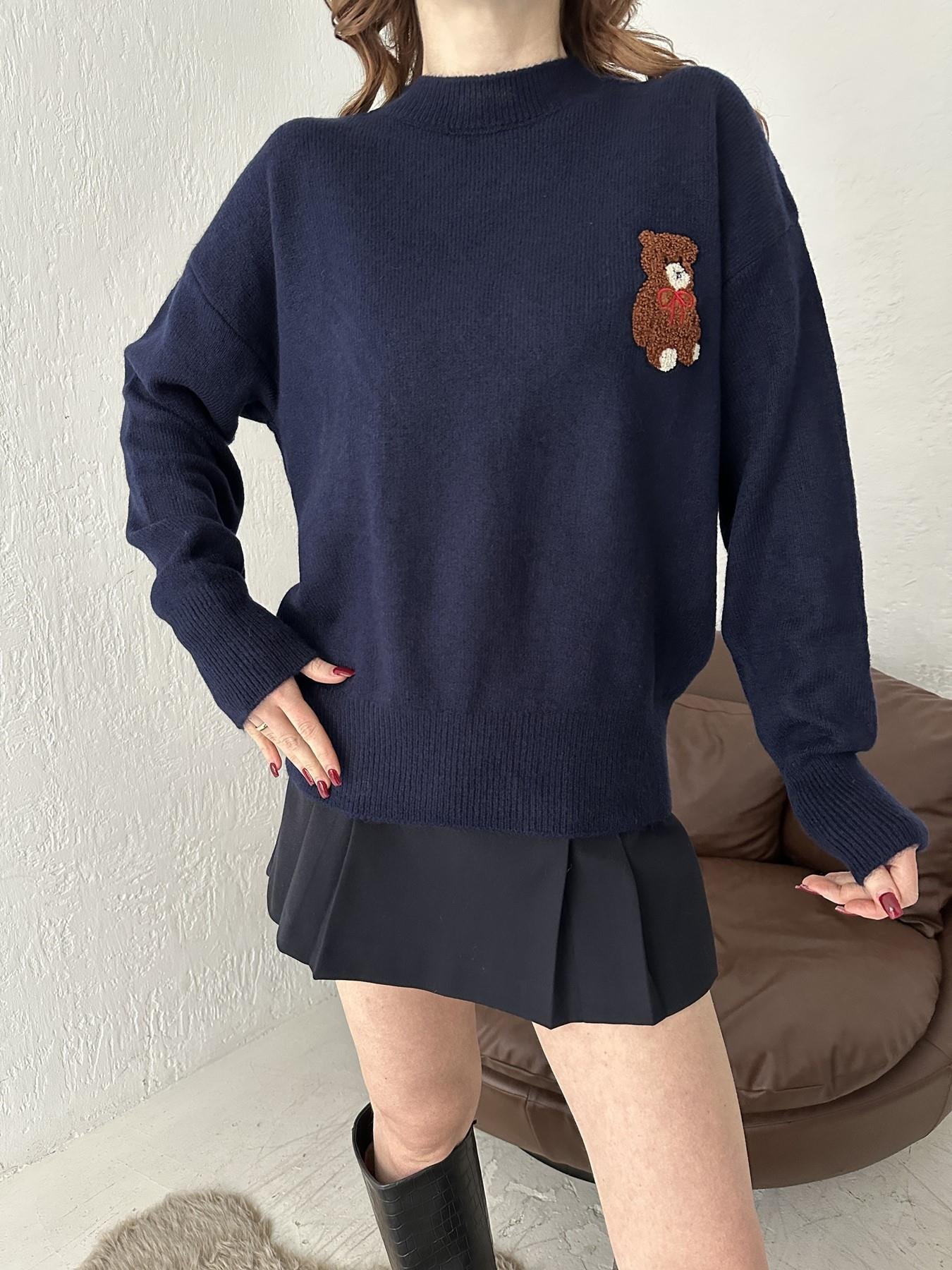 Teddy Nakışlı Kazak LACİVERT