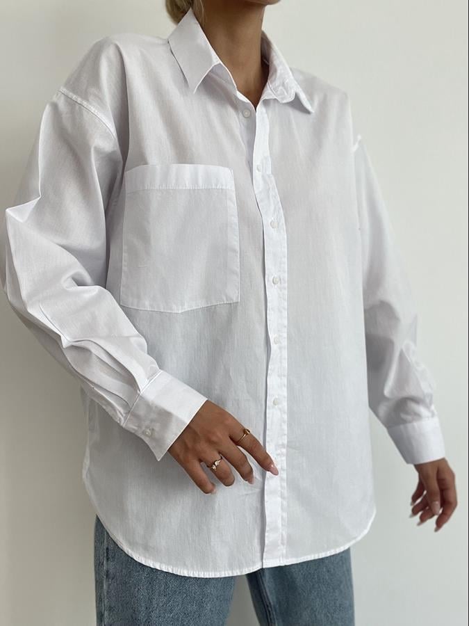 Tek Cep Cizgili Gömlek BEYAZ