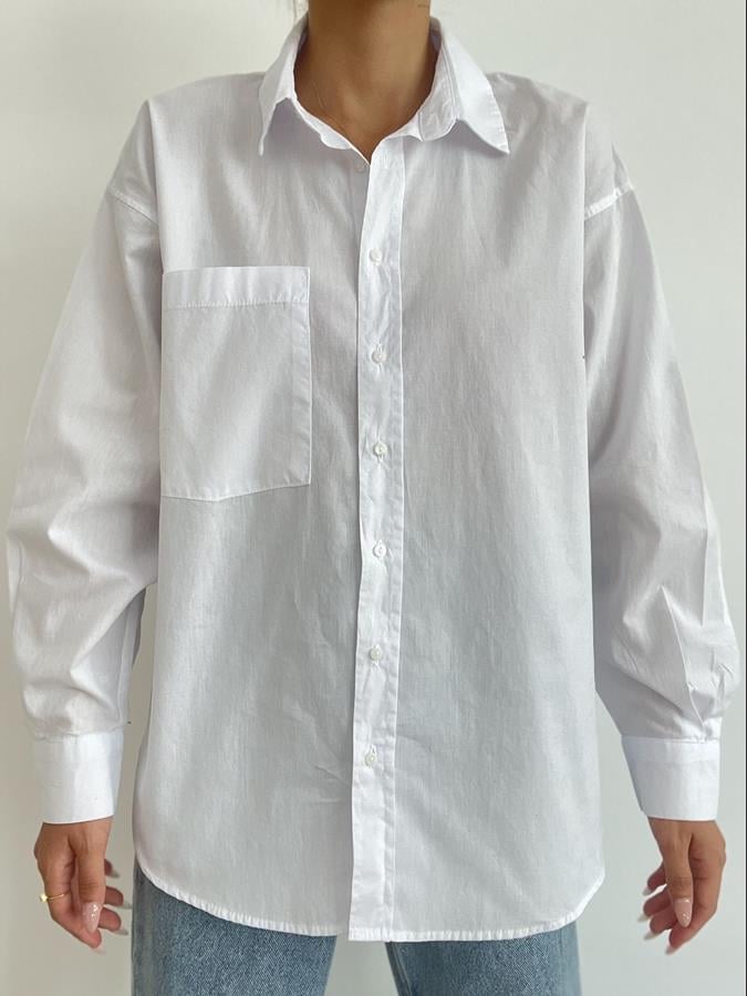 Tek Cep Cizgili Gömlek BEYAZ