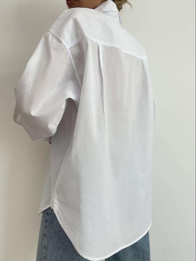 Tek Cep Cizgili Gömlek BEYAZ