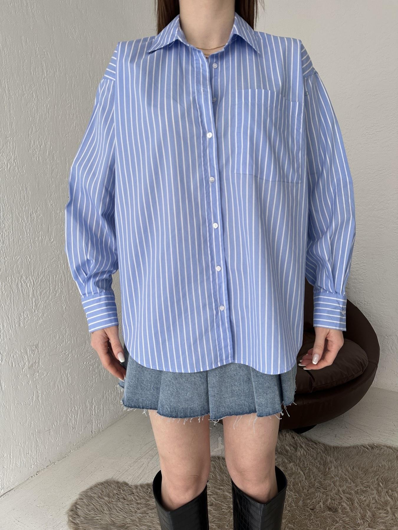 Tek Cep Cizgili Gömlek İNDİGO-EKRU