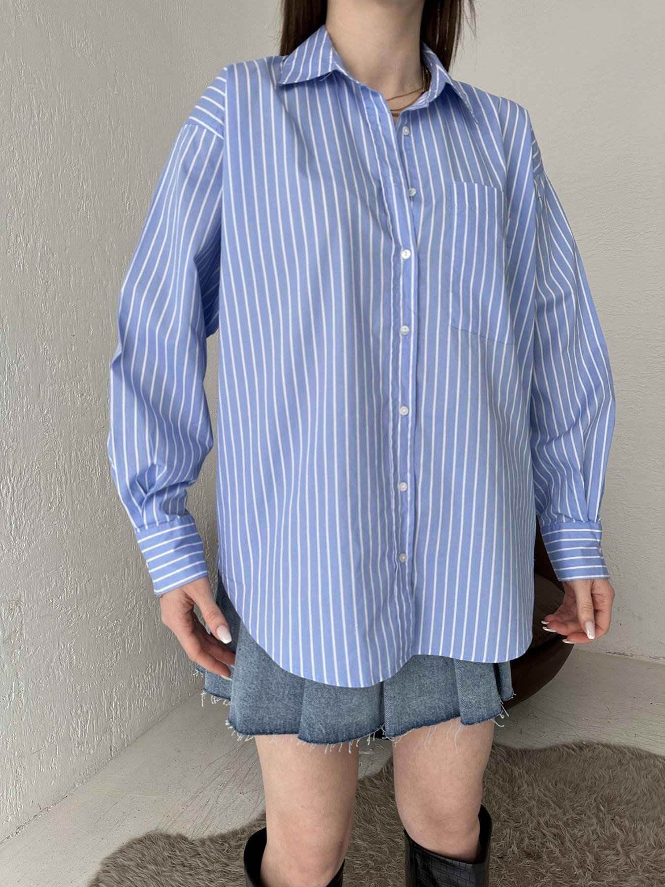 Tek Cep Cizgili Gömlek İNDİGO-EKRU