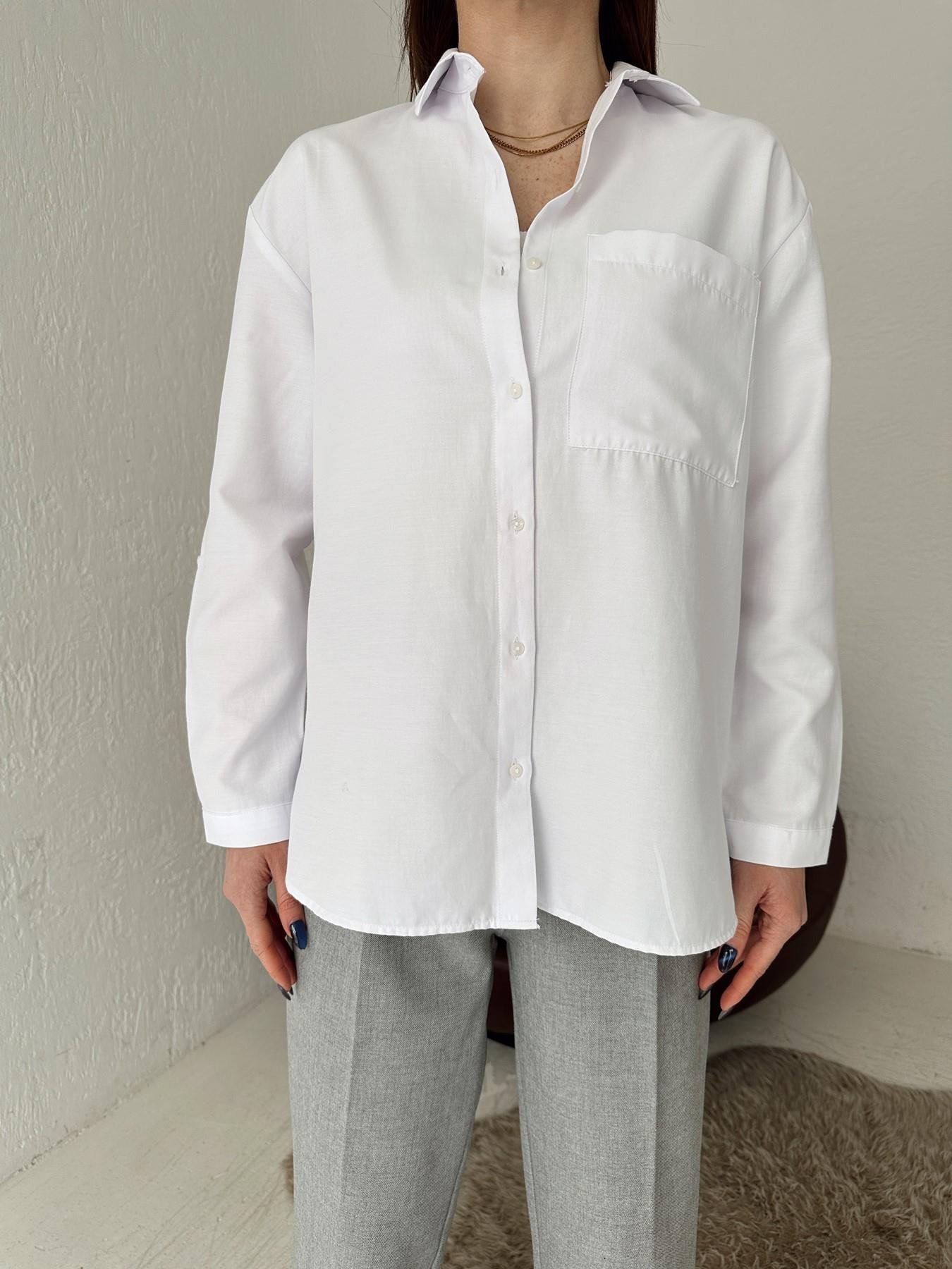 Tek Cep Eteği Oval Gömlek BEYAZ