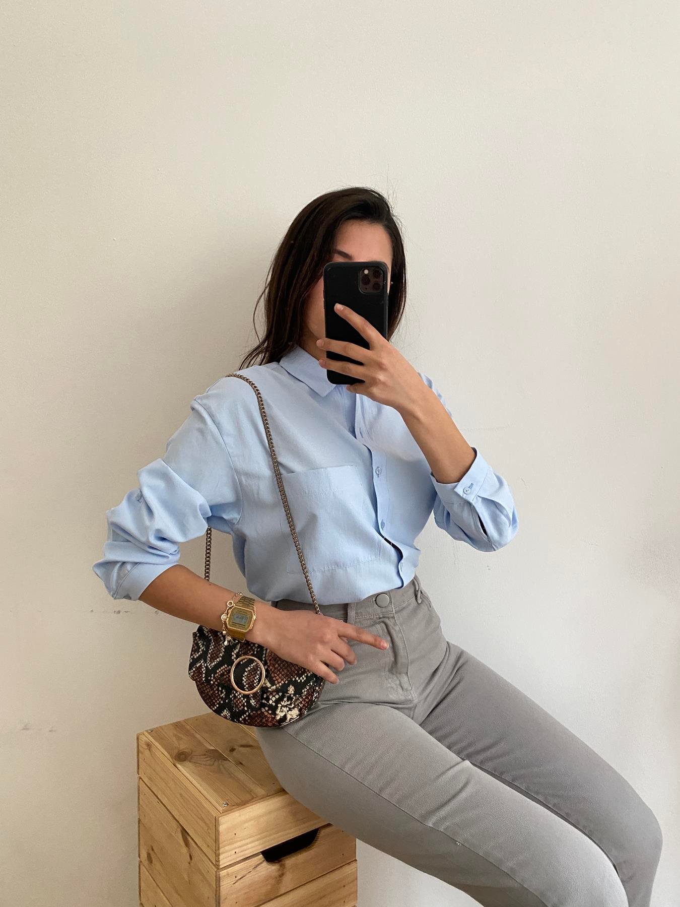 Tek Cep Eteği Oval Gömlek MAVİ