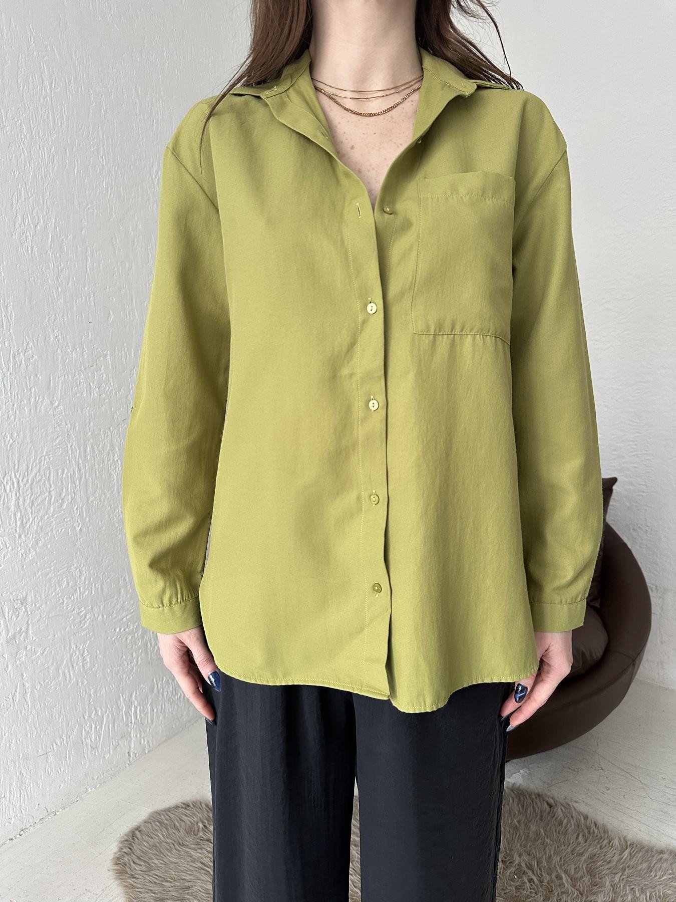 Tek Cep Eteği Oval Gömlek YAĞ YEŞİLİ