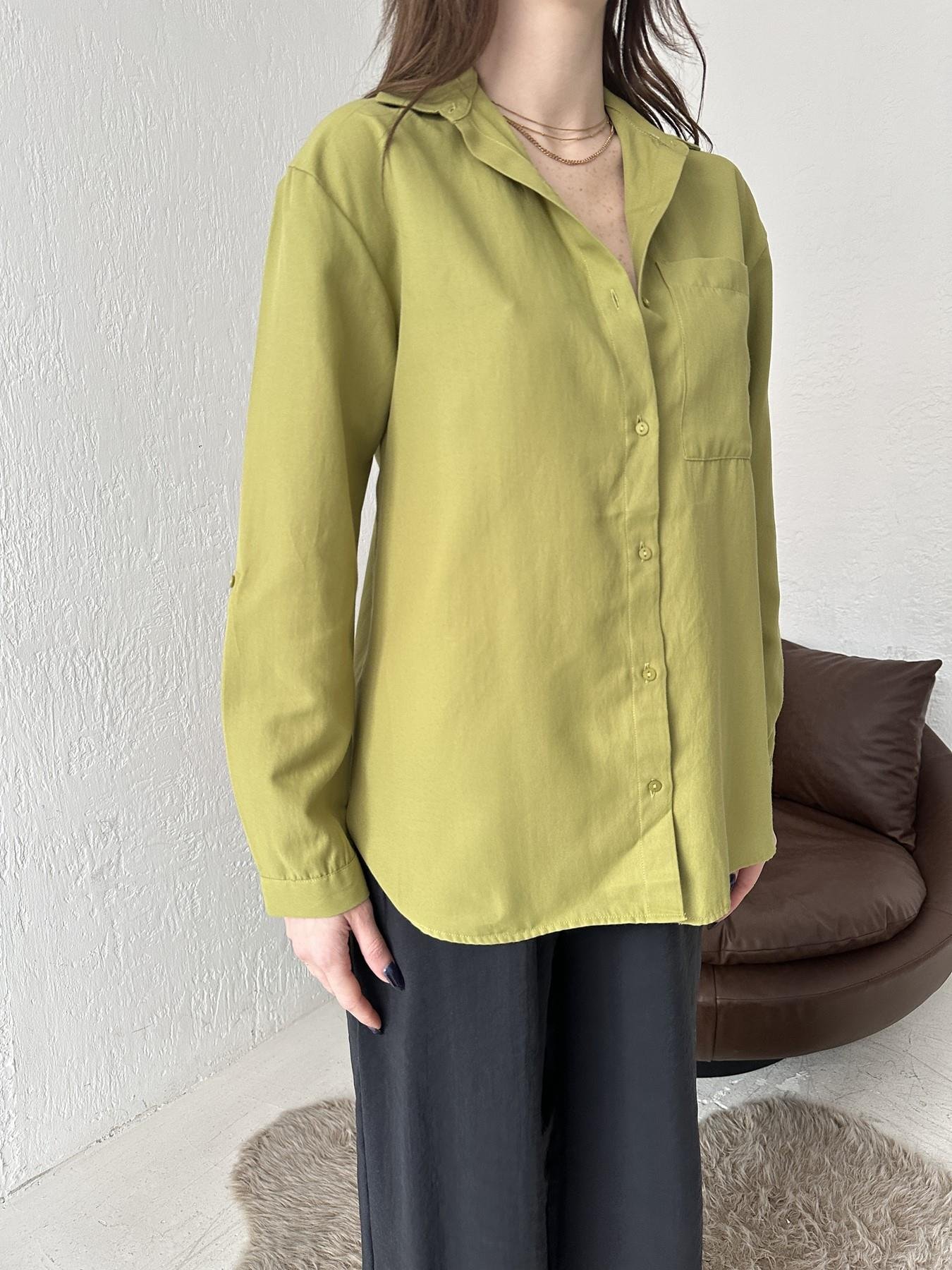 Tek Cep Eteği Oval Gömlek YAĞ YEŞİLİ