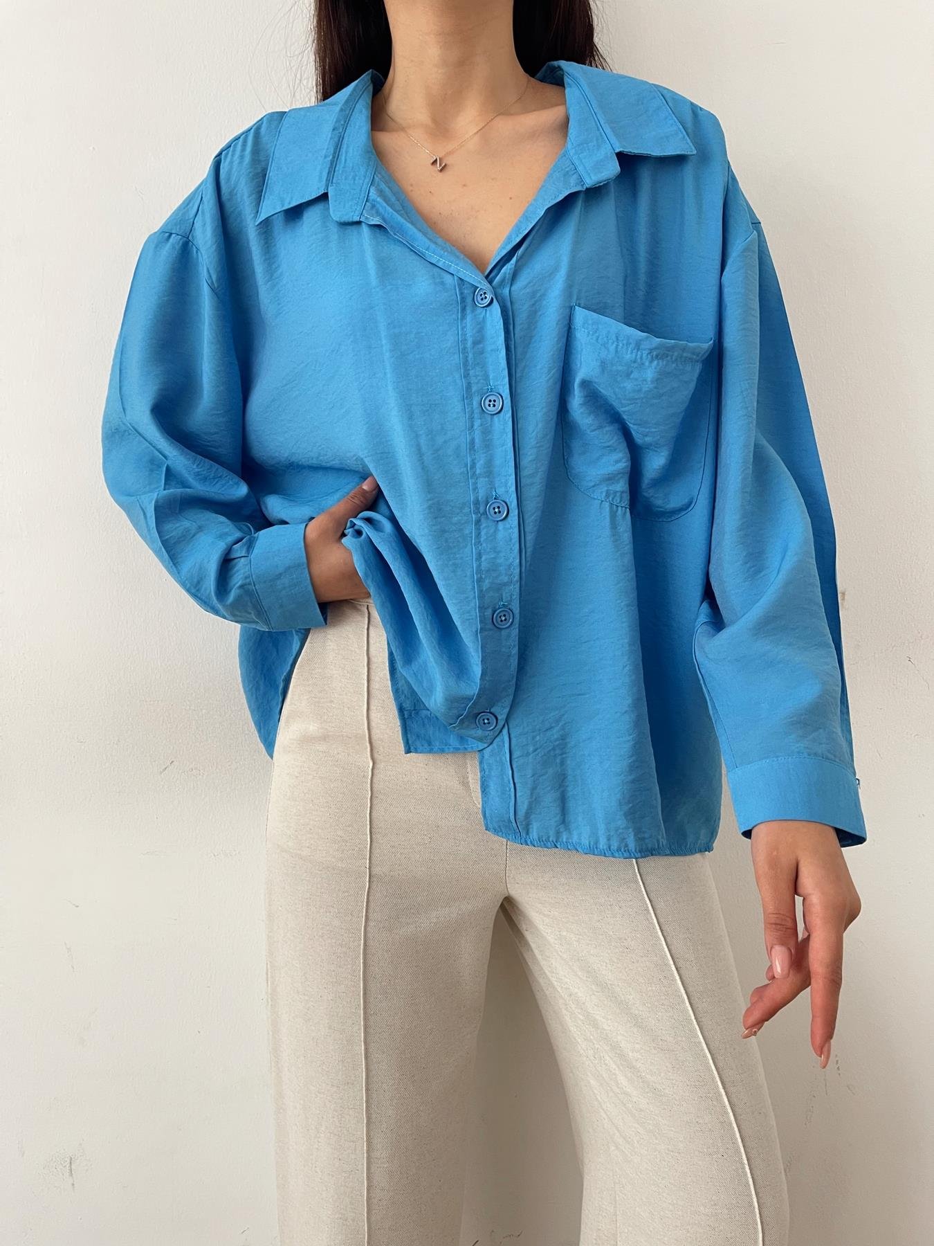 Tek Cep Oversize Gömlek MAVİ