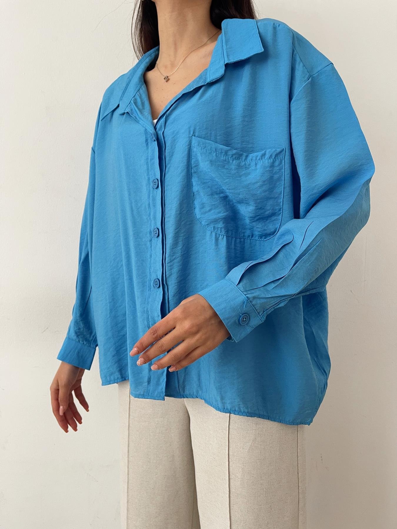 Tek Cep Oversize Gömlek MAVİ