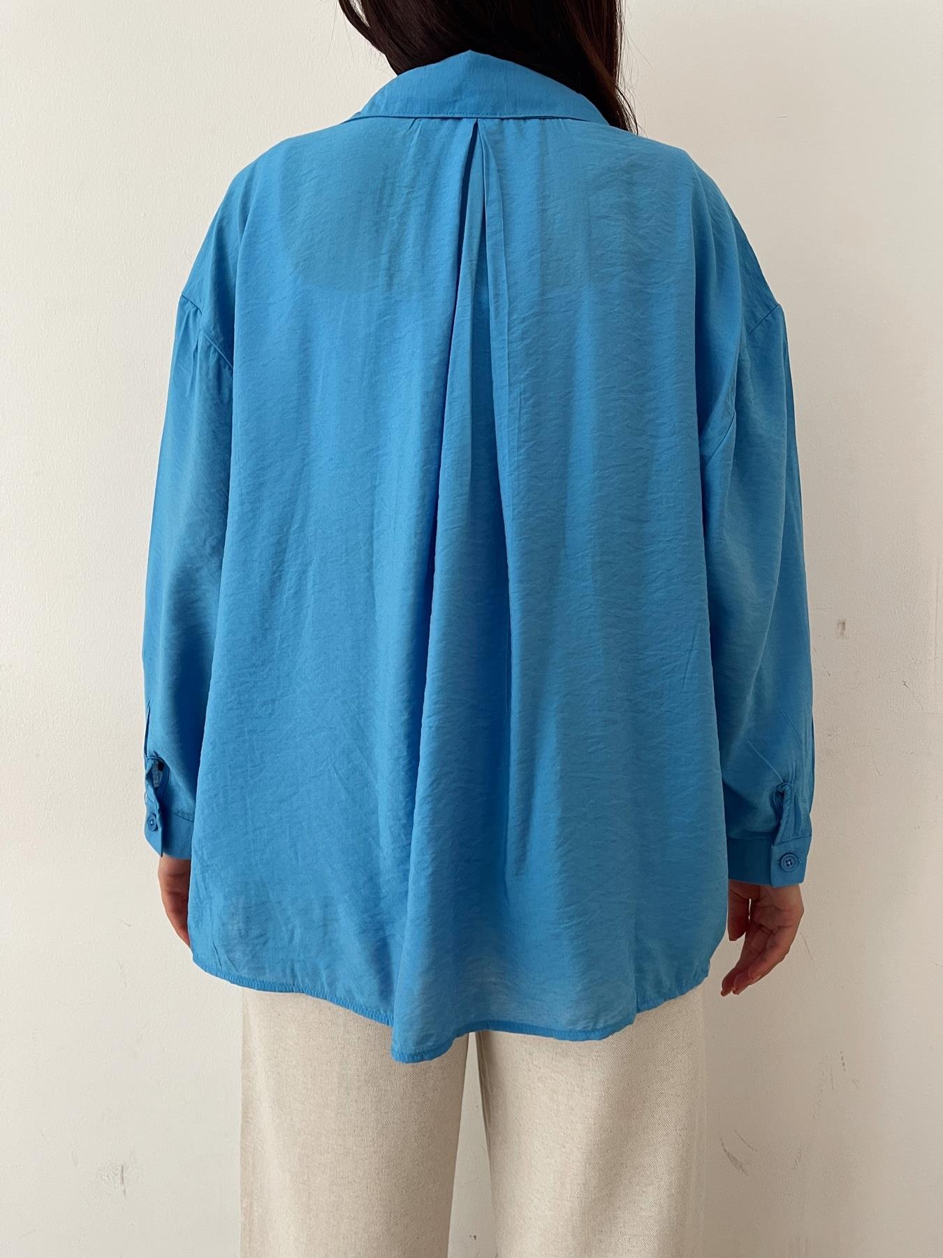 Tek Cep Oversize Gömlek MAVİ