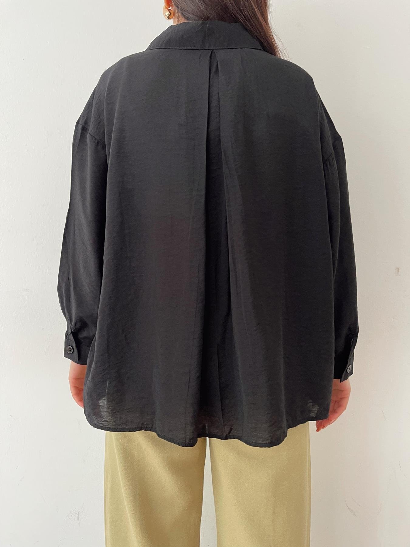 Tek Cep Oversize Gömlek SİYAH