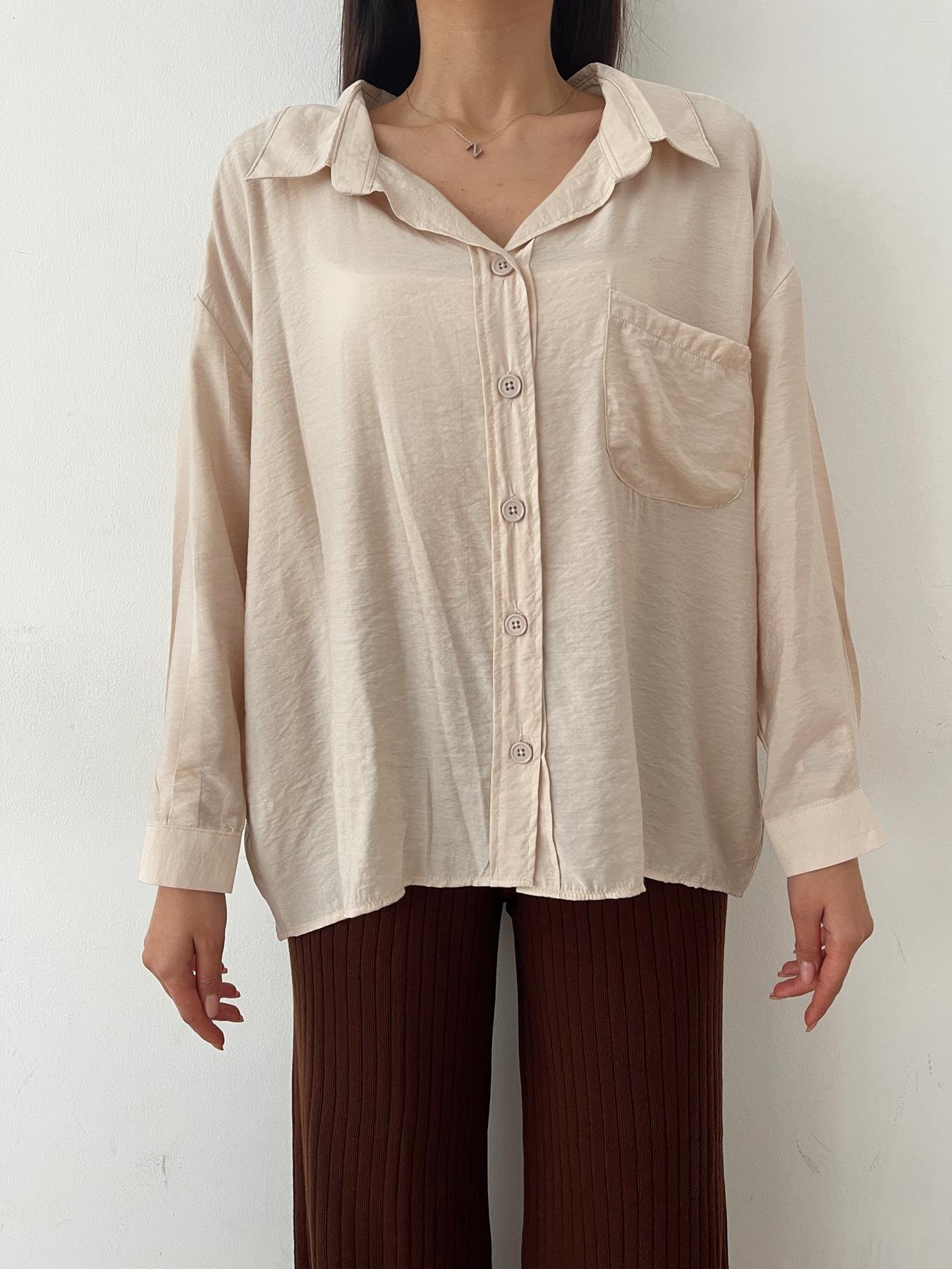 Tek Cep Oversize Gömlek TAŞ