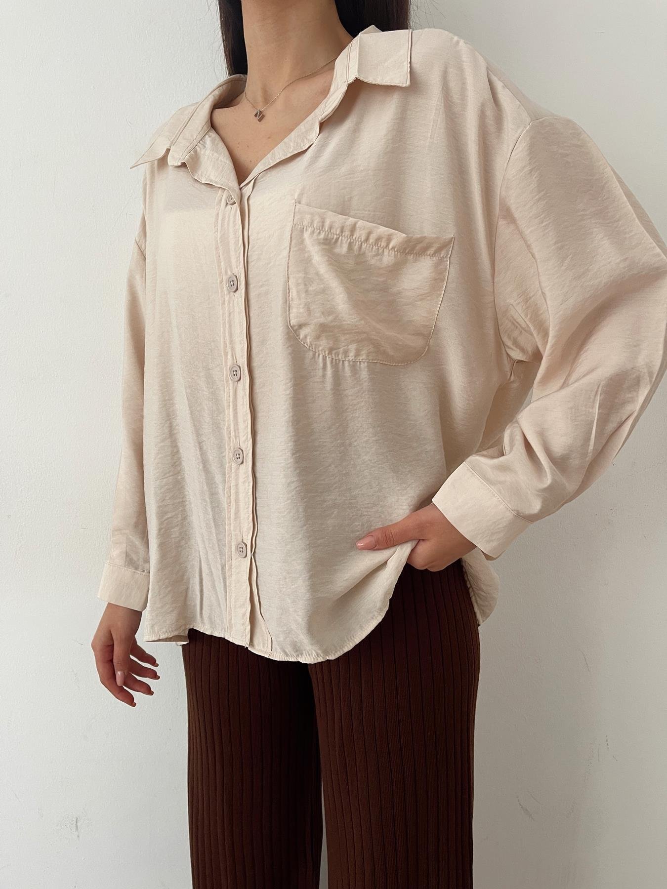 Tek Cep Oversize Gömlek TAŞ