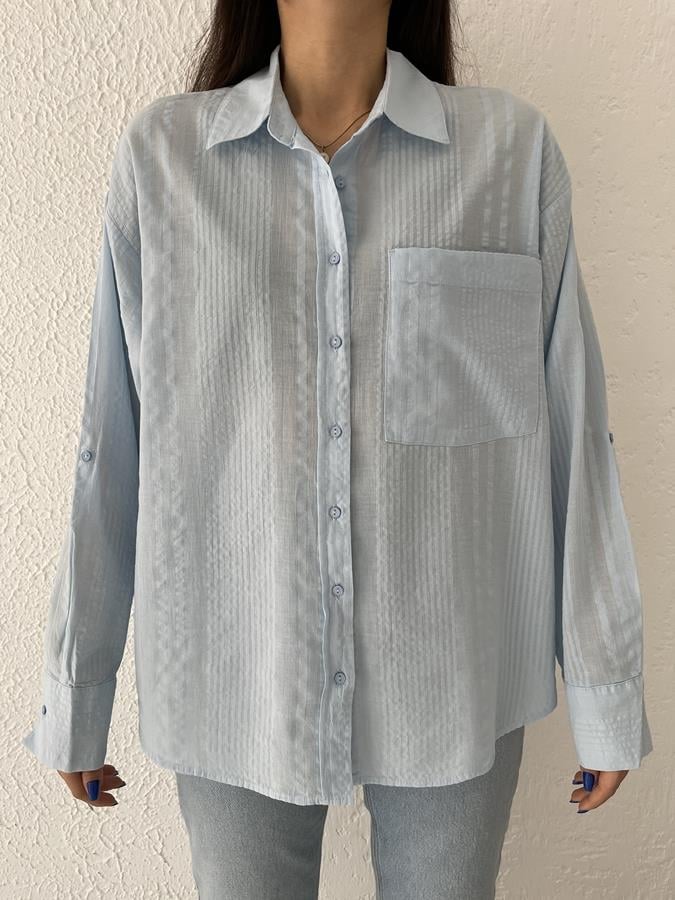 Tek Cep Şeritli Gömlek MAVİ