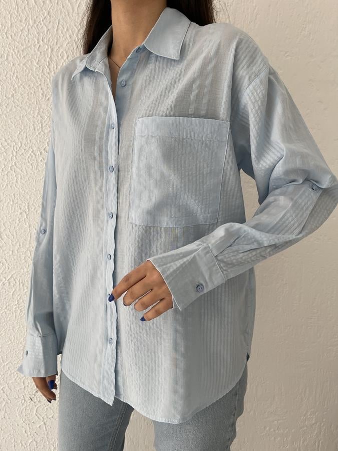 Tek Cep Şeritli Gömlek MAVİ