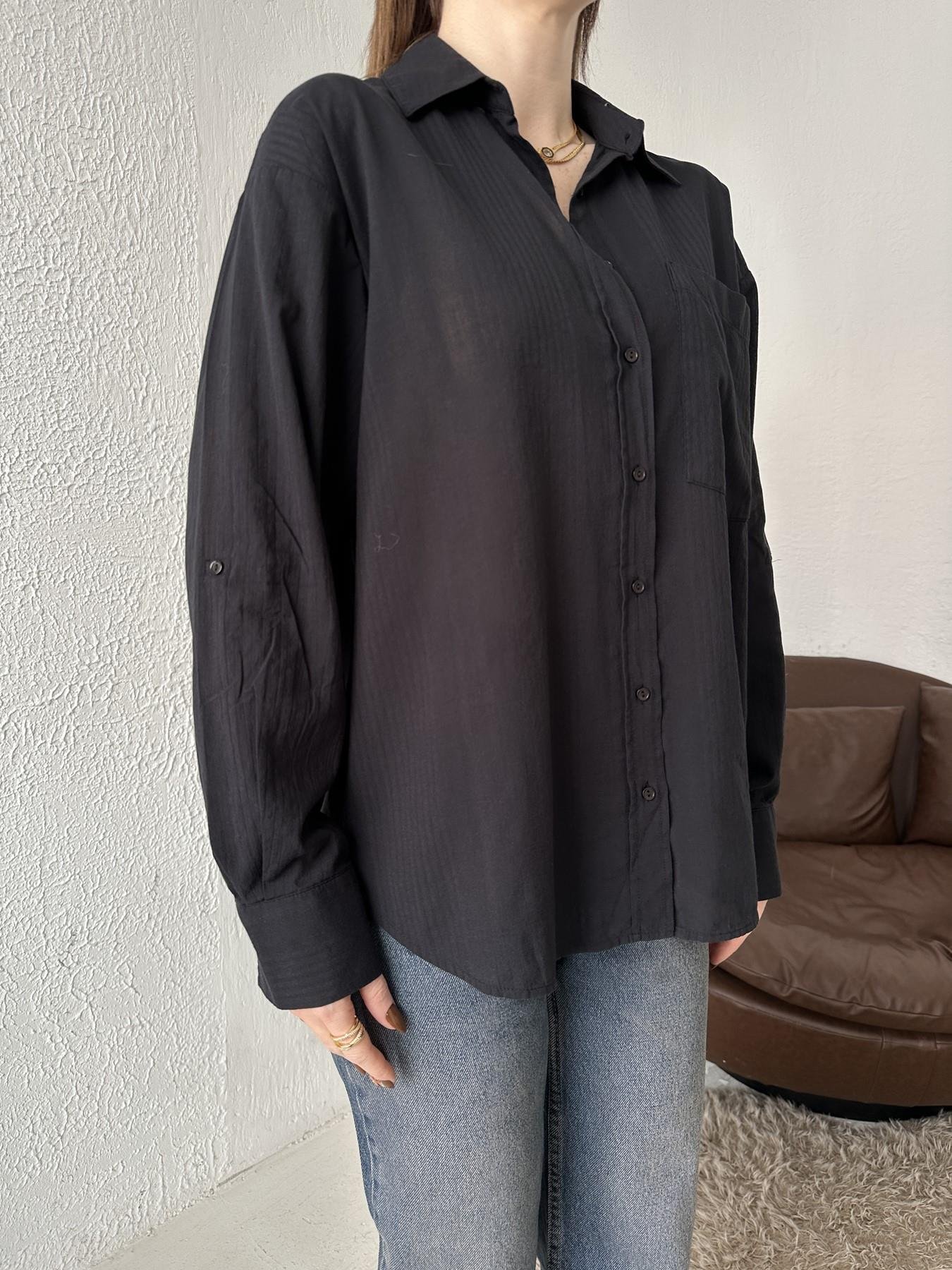 Tek Cep Şeritli Gömlek SİYAH