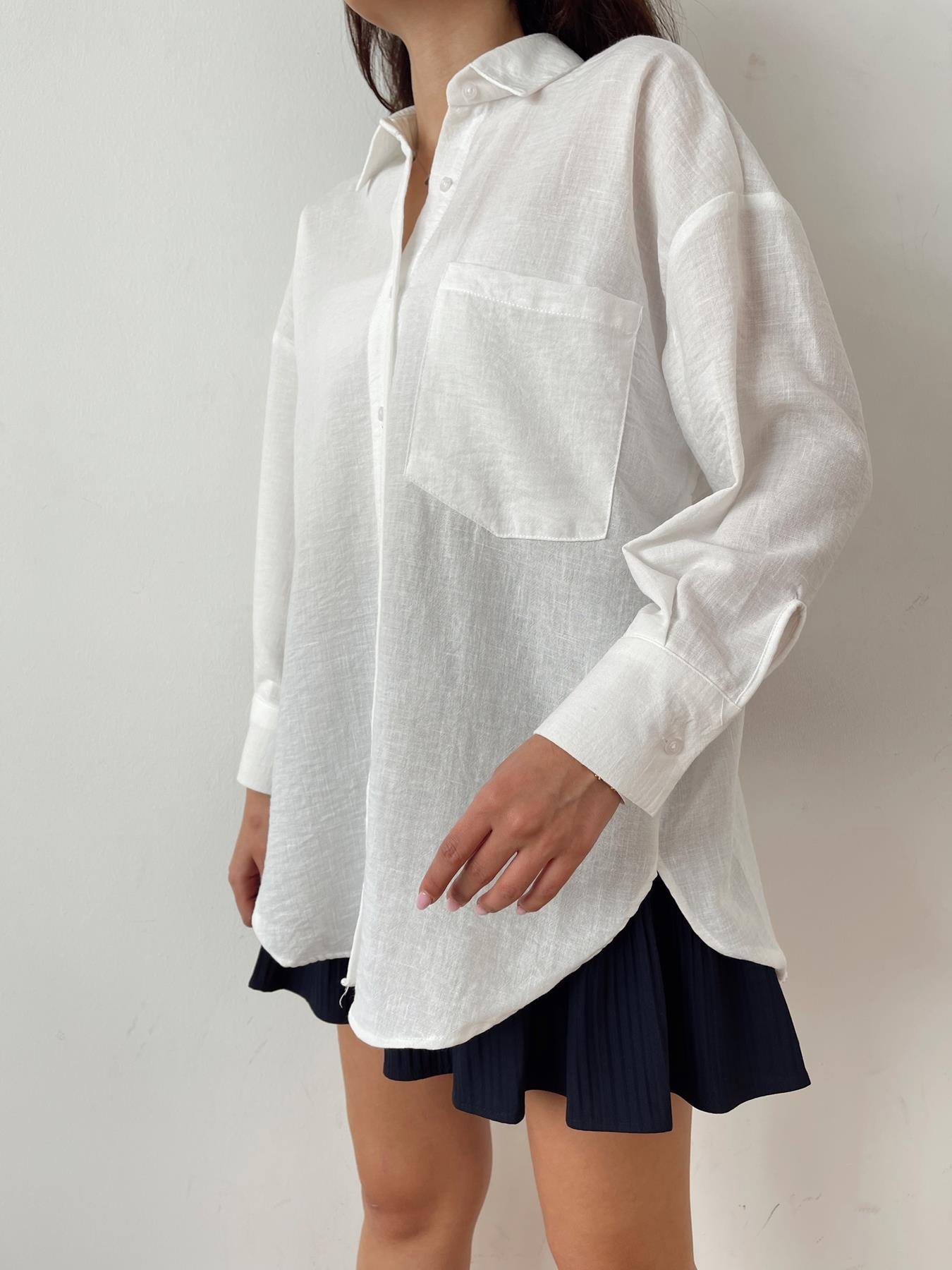 Tek Cepli Keten Gömlek BEYAZ