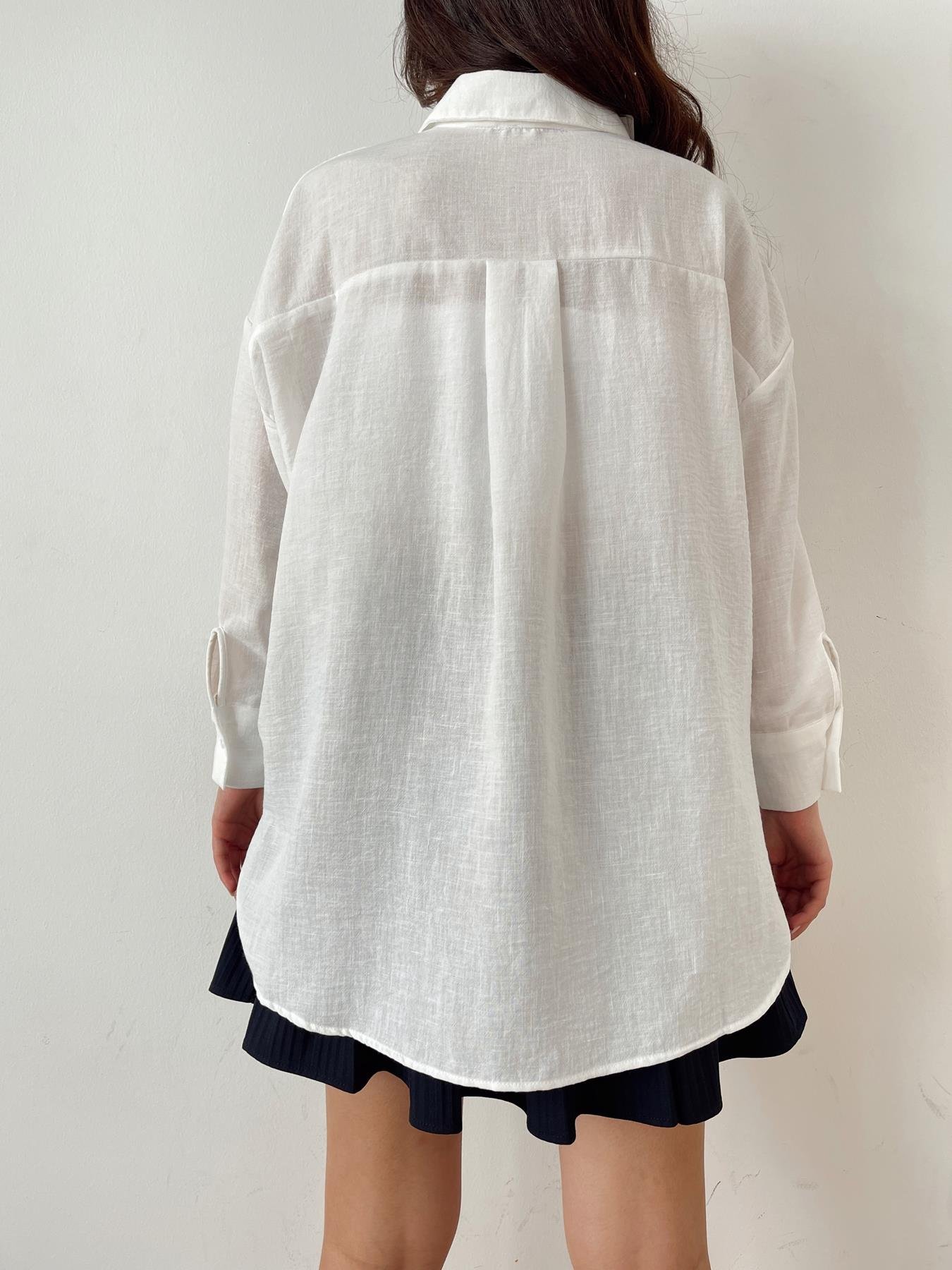 Tek Cepli Keten Gömlek BEYAZ