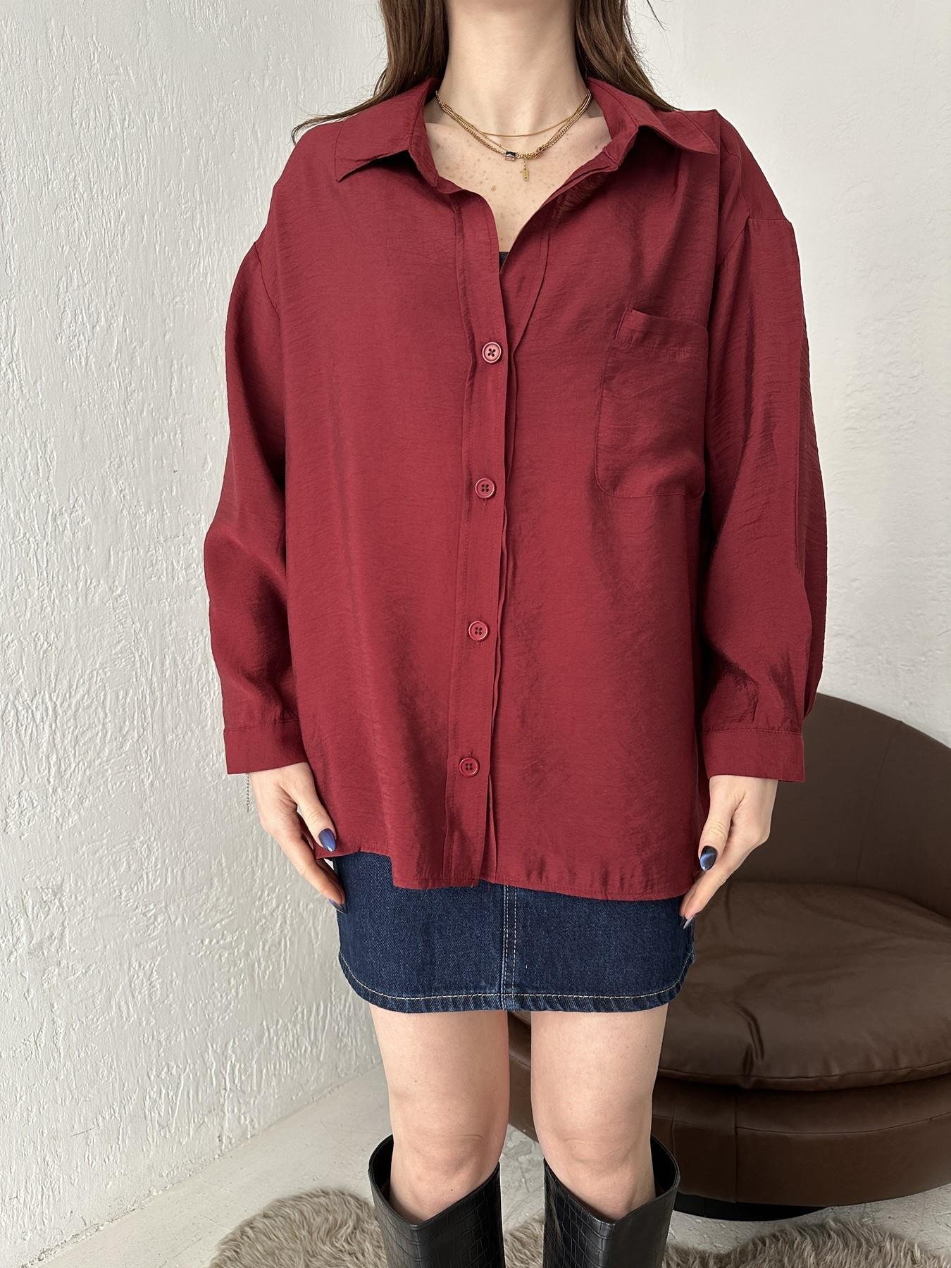 Tek Cepli Oversize Gömlek BORDO