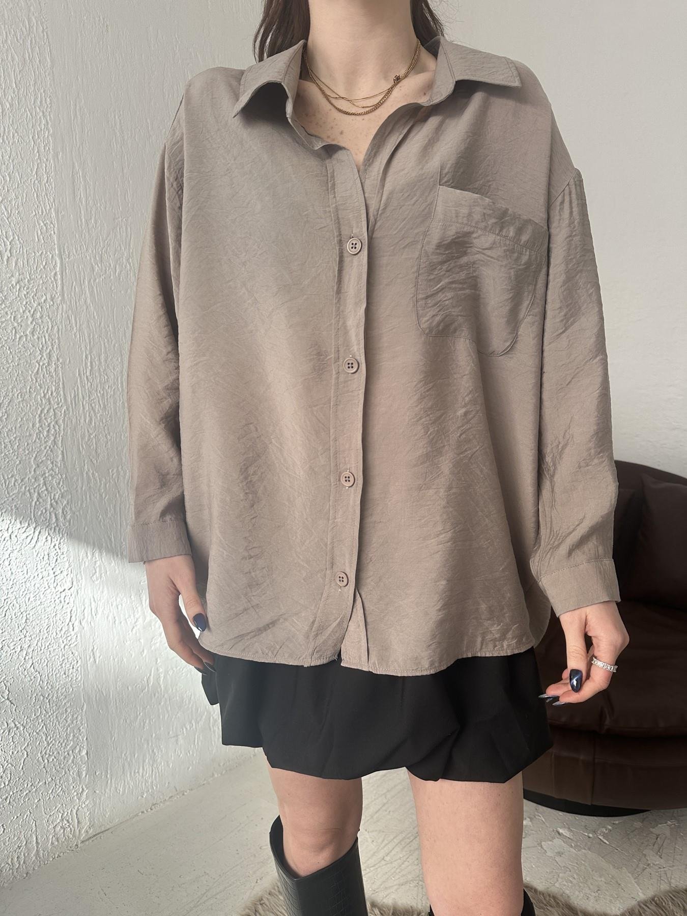 Tek Cepli Oversize Gömlek VİZON