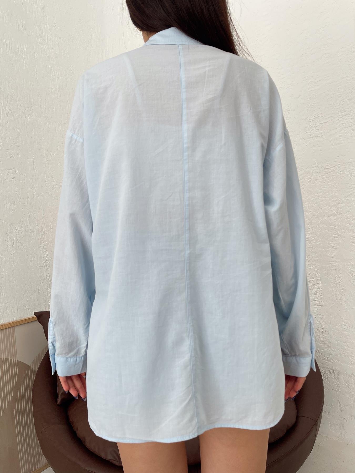 Tek Cepli Oversize Vual Gömlek BEBE MAVİ