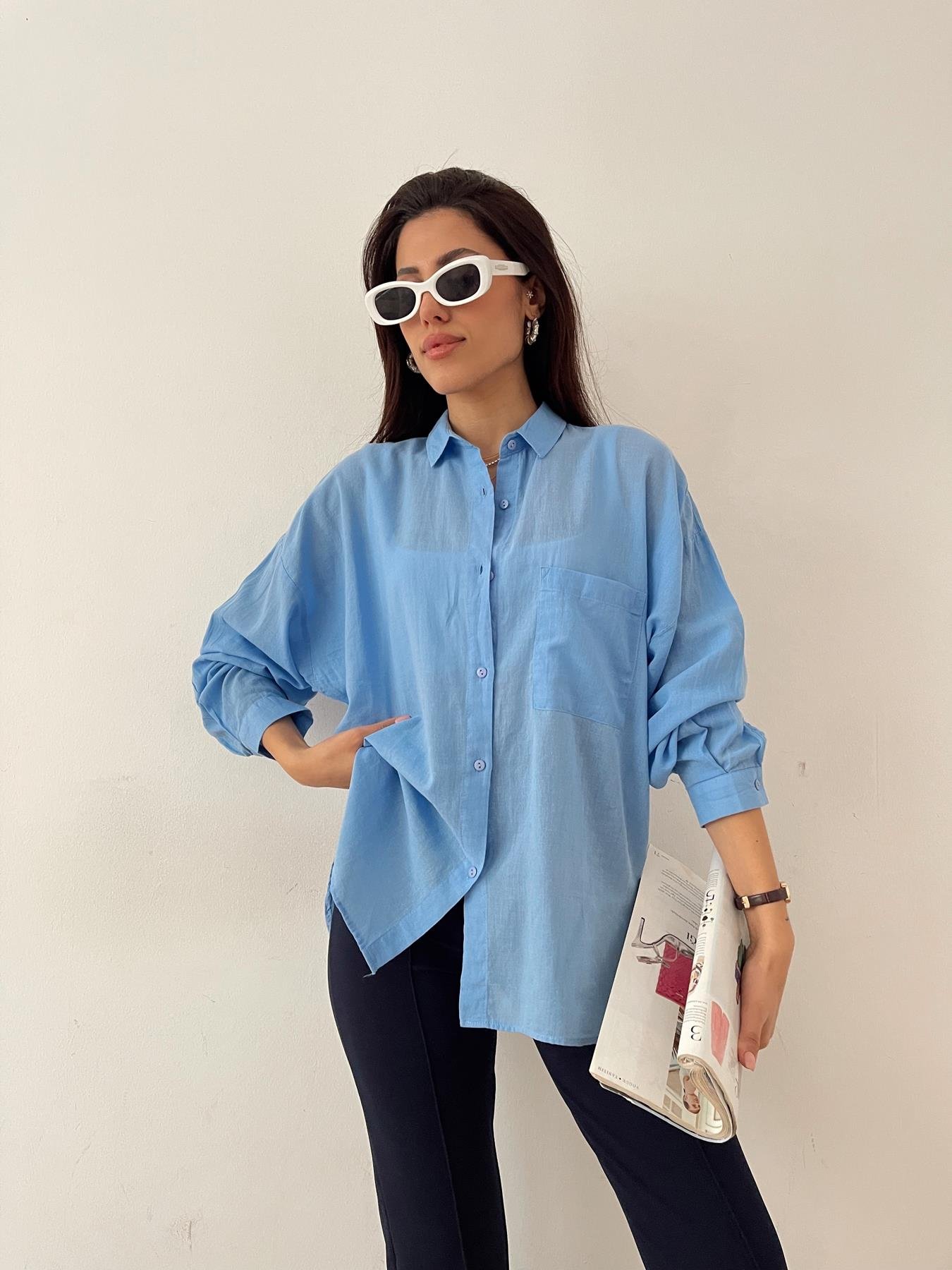Tek Cepli Oversize Vual Gömlek MAVİ