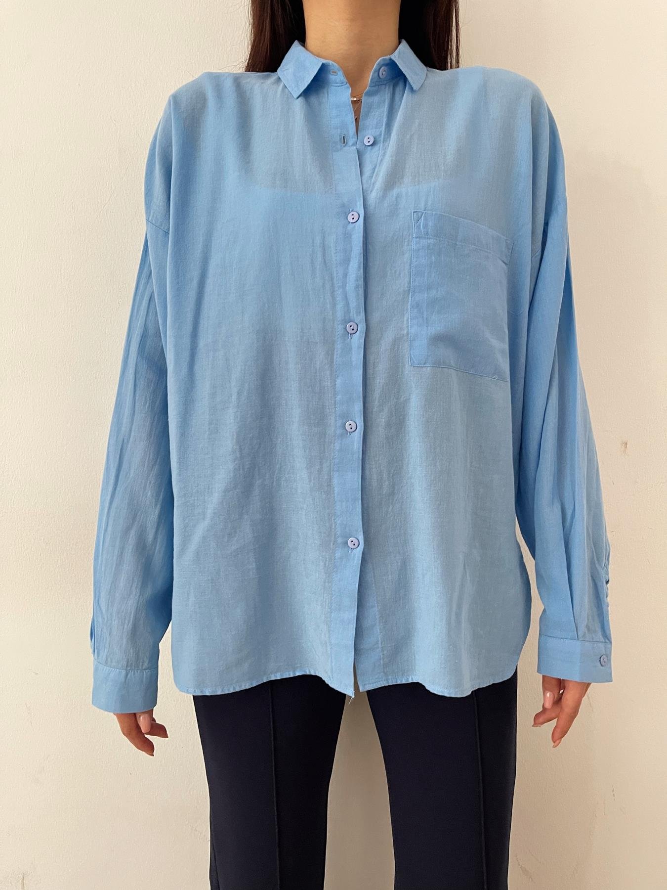 Tek Cepli Oversize Vual Gömlek MAVİ