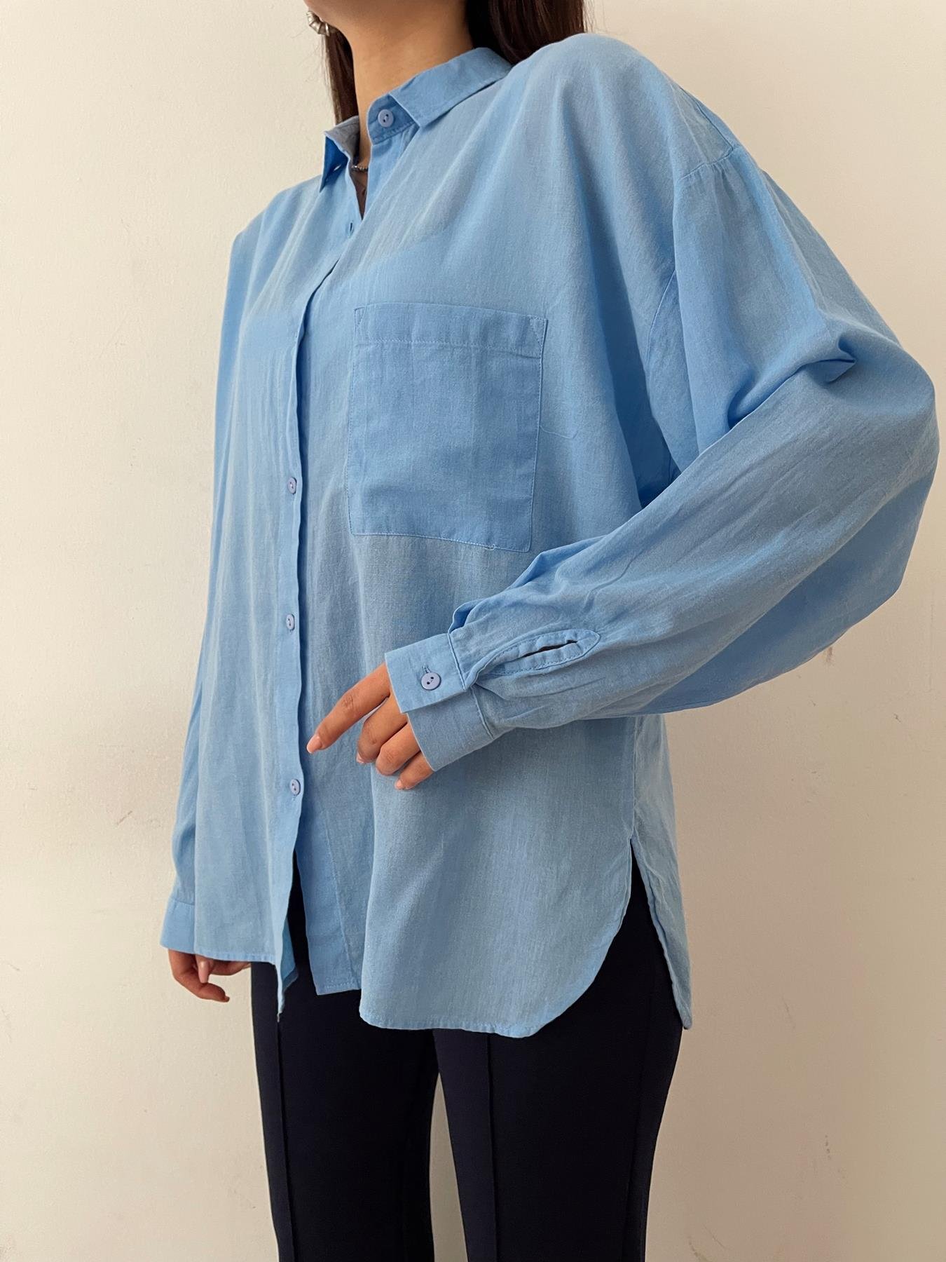 Tek Cepli Oversize Vual Gömlek MAVİ