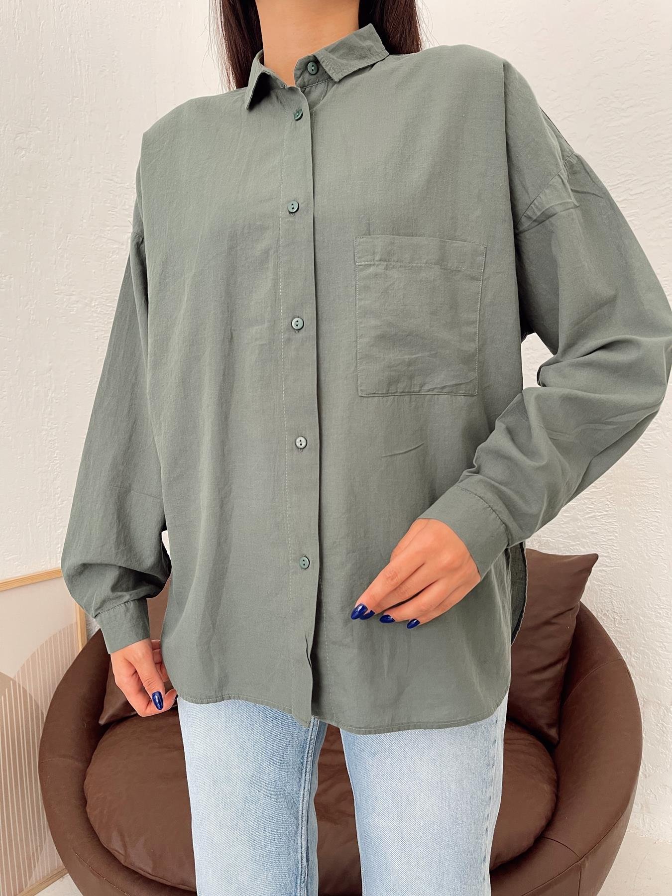 Tek Cepli Oversize Vual Gömlek PETROL