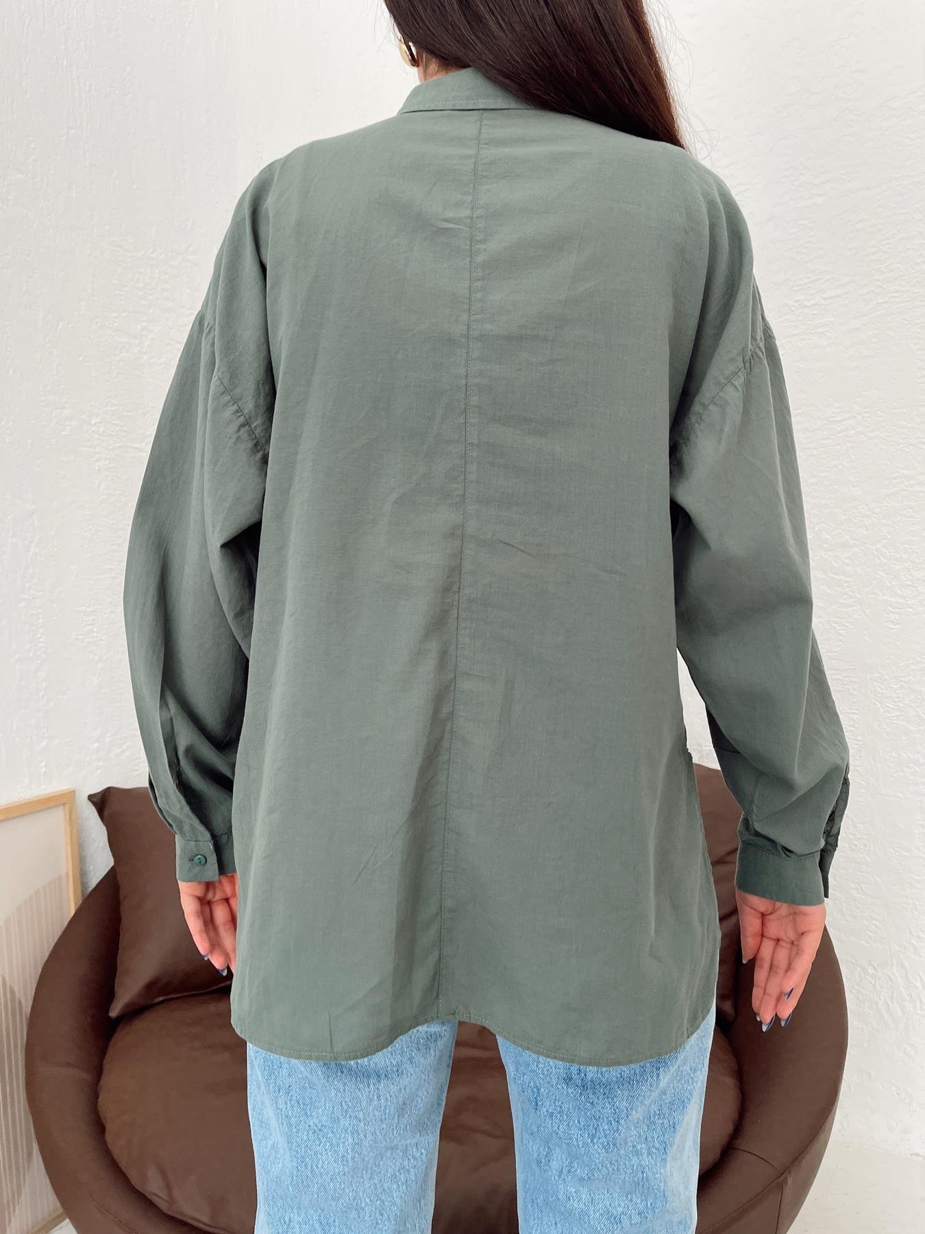 Tek Cepli Oversize Vual Gömlek PETROL