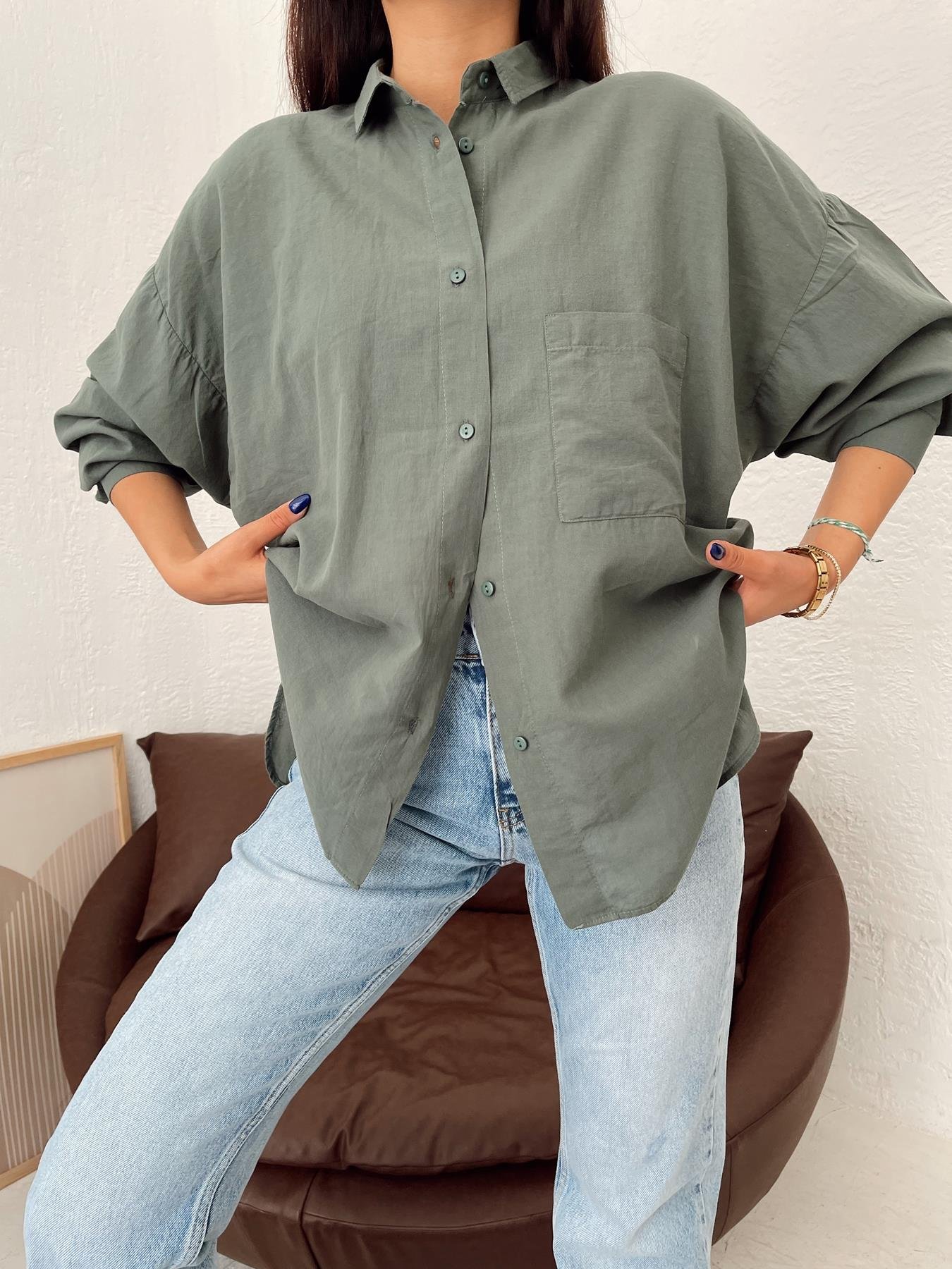 Tek Cepli Oversize Vual Gömlek PETROL