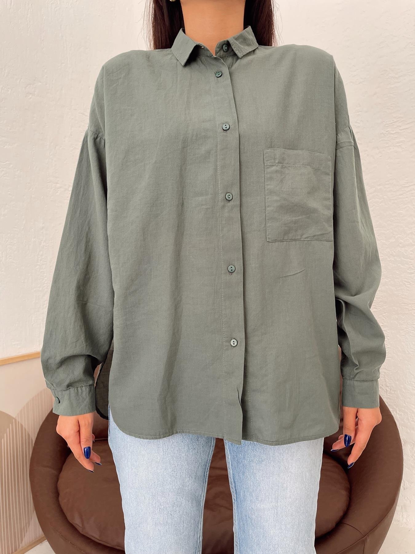 Tek Cepli Oversize Vual Gömlek PETROL