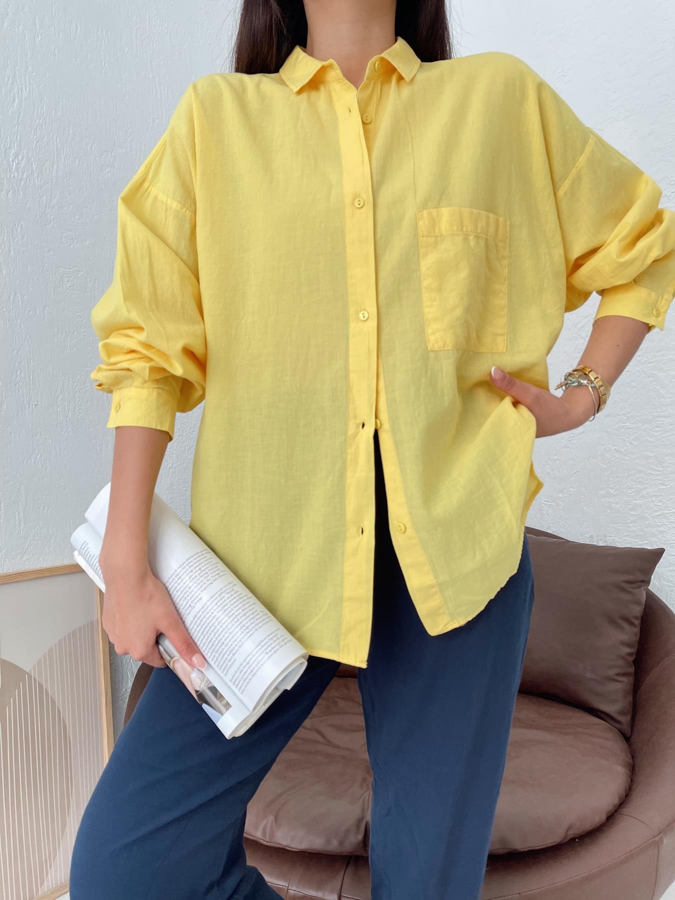 Tek Cepli Oversize Vual Gömlek SARI