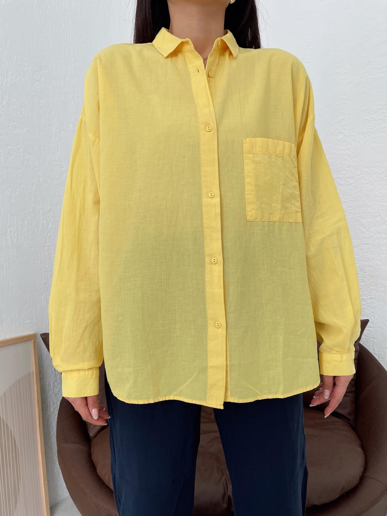 Tek Cepli Oversize Vual Gömlek SARI