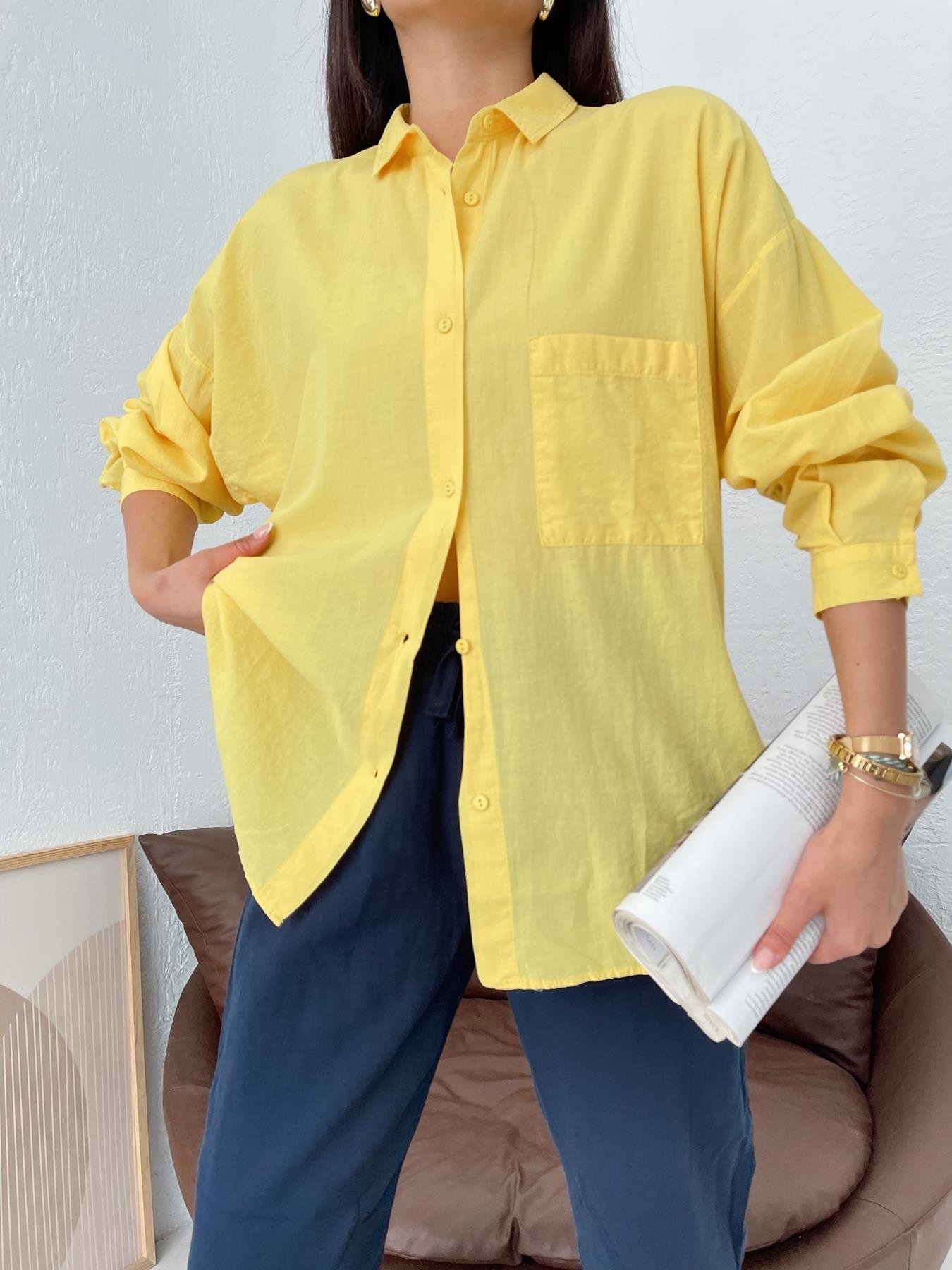 Tek Cepli Oversize Vual Gömlek SARI