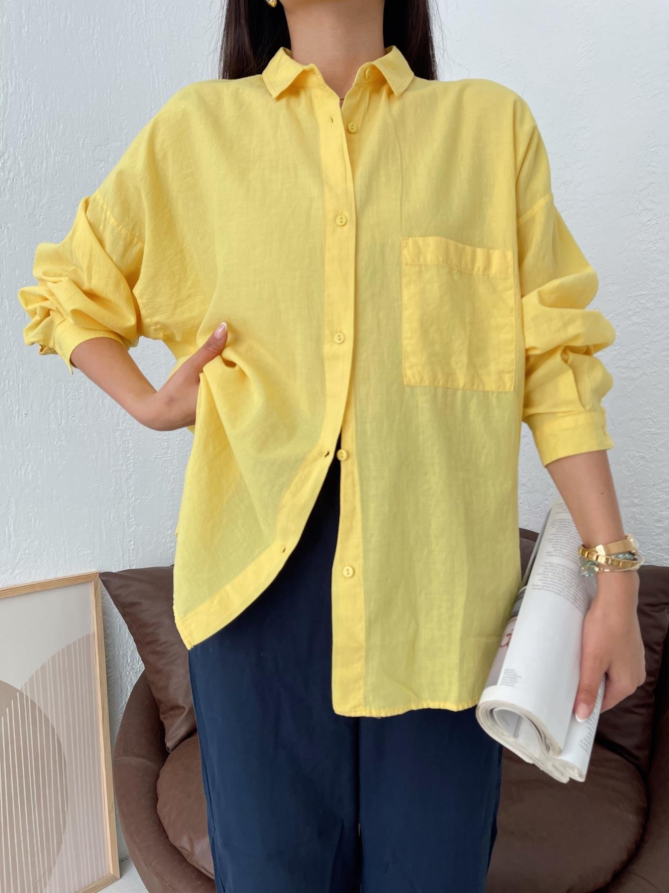 Tek Cepli Oversize Vual Gömlek SARI