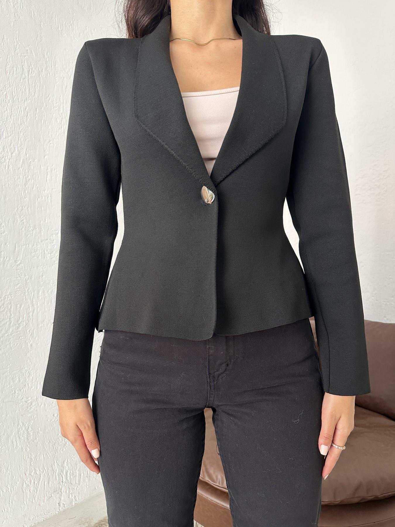 Tek Düğmeli Crop Ceket SİYAH